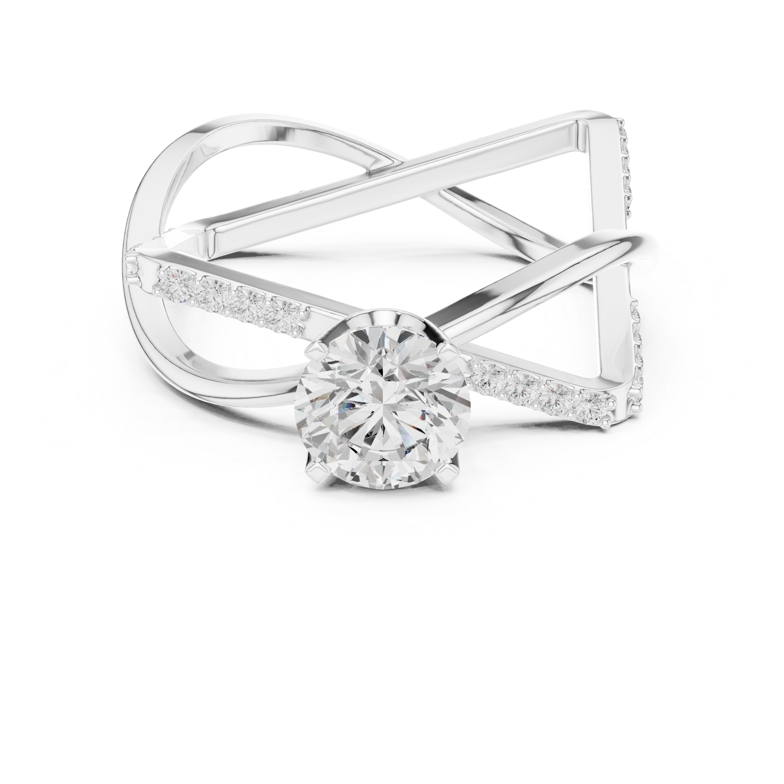 Infinity Twist Solitaire Ring – Geometric Open Frame Diamond Engagement Ring