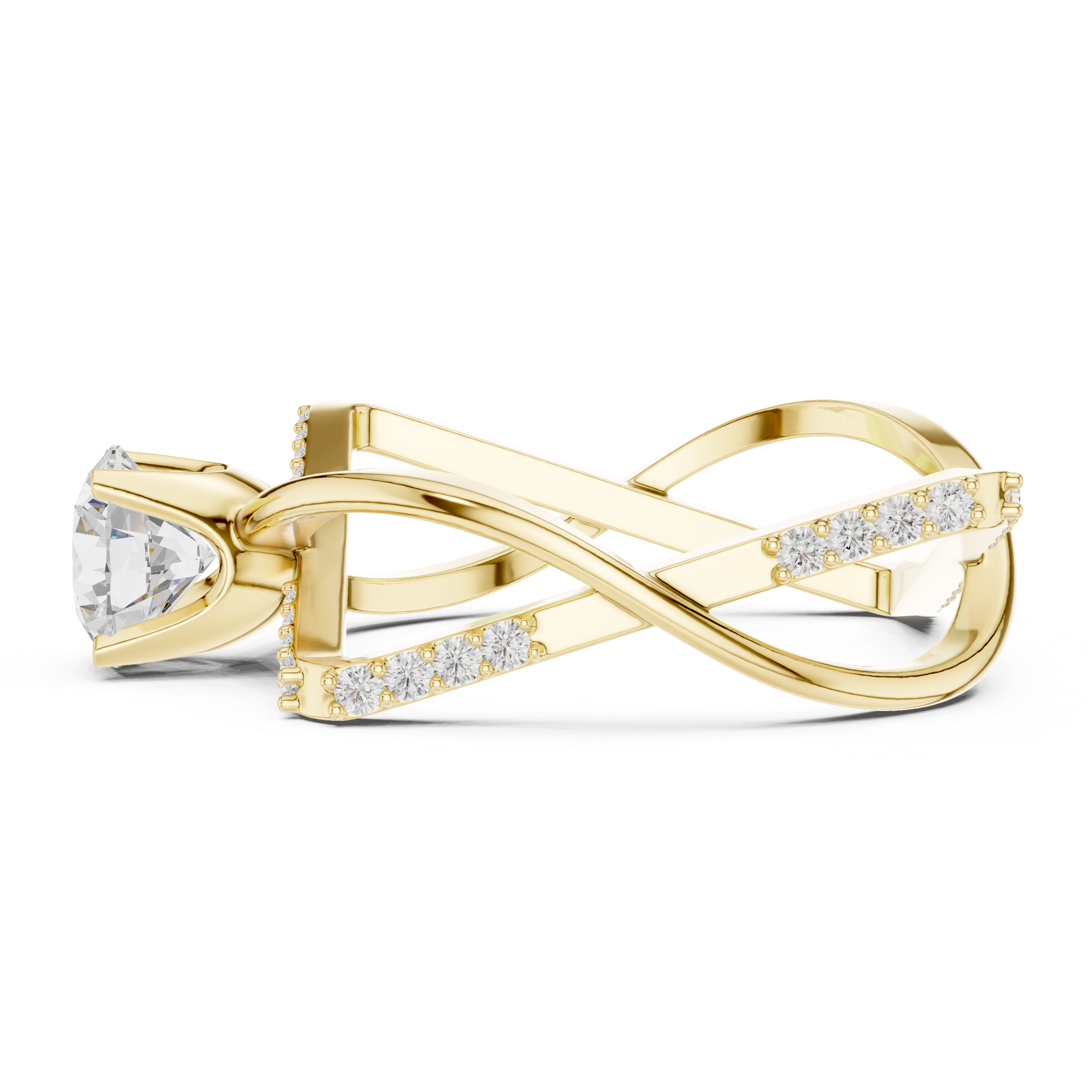 Infinity Twist Solitaire Ring – Geometric Open Frame Diamond Engagement Ring