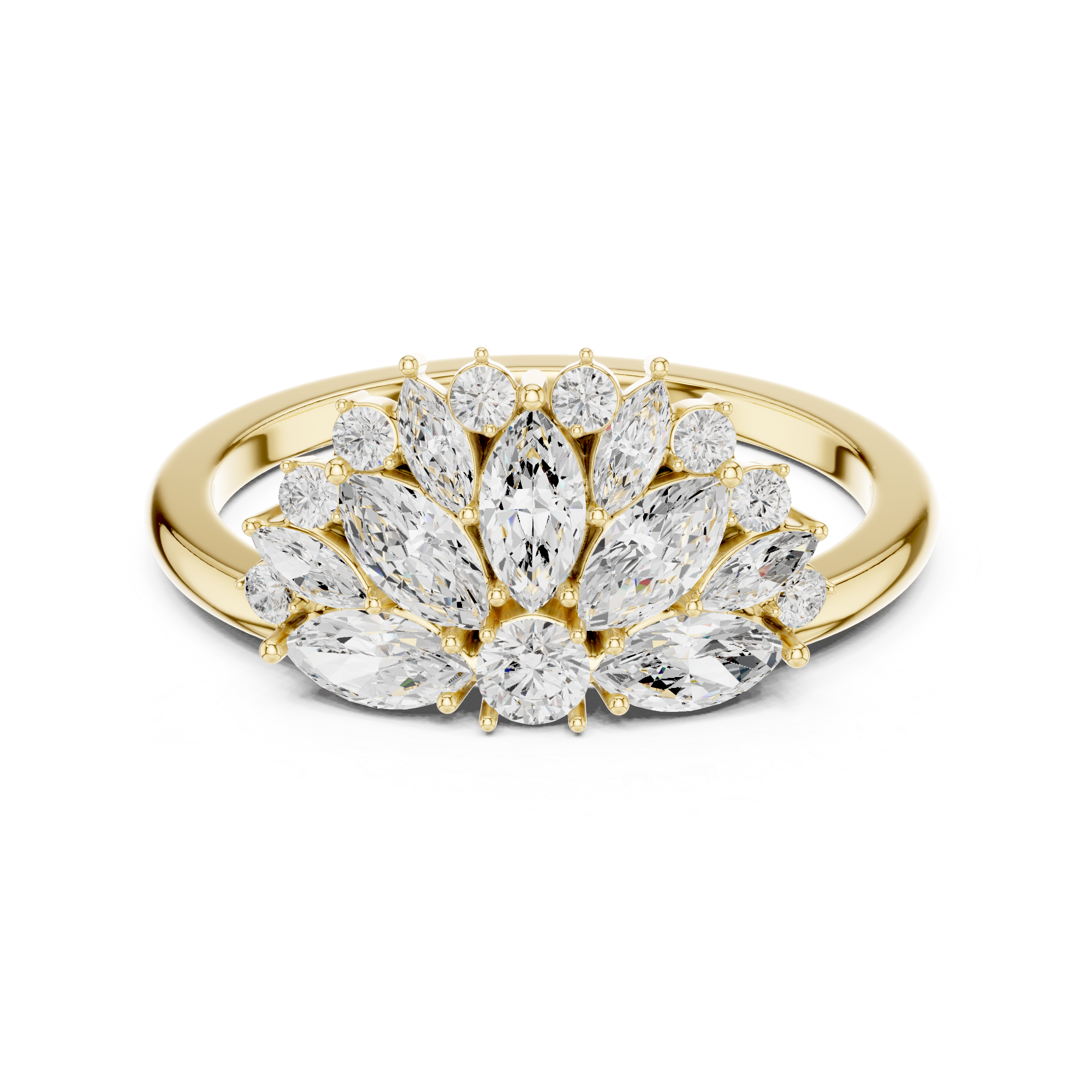 Lotus Bloom Diamond Ring – Marquise & Round Diamond Floral Statement Ring