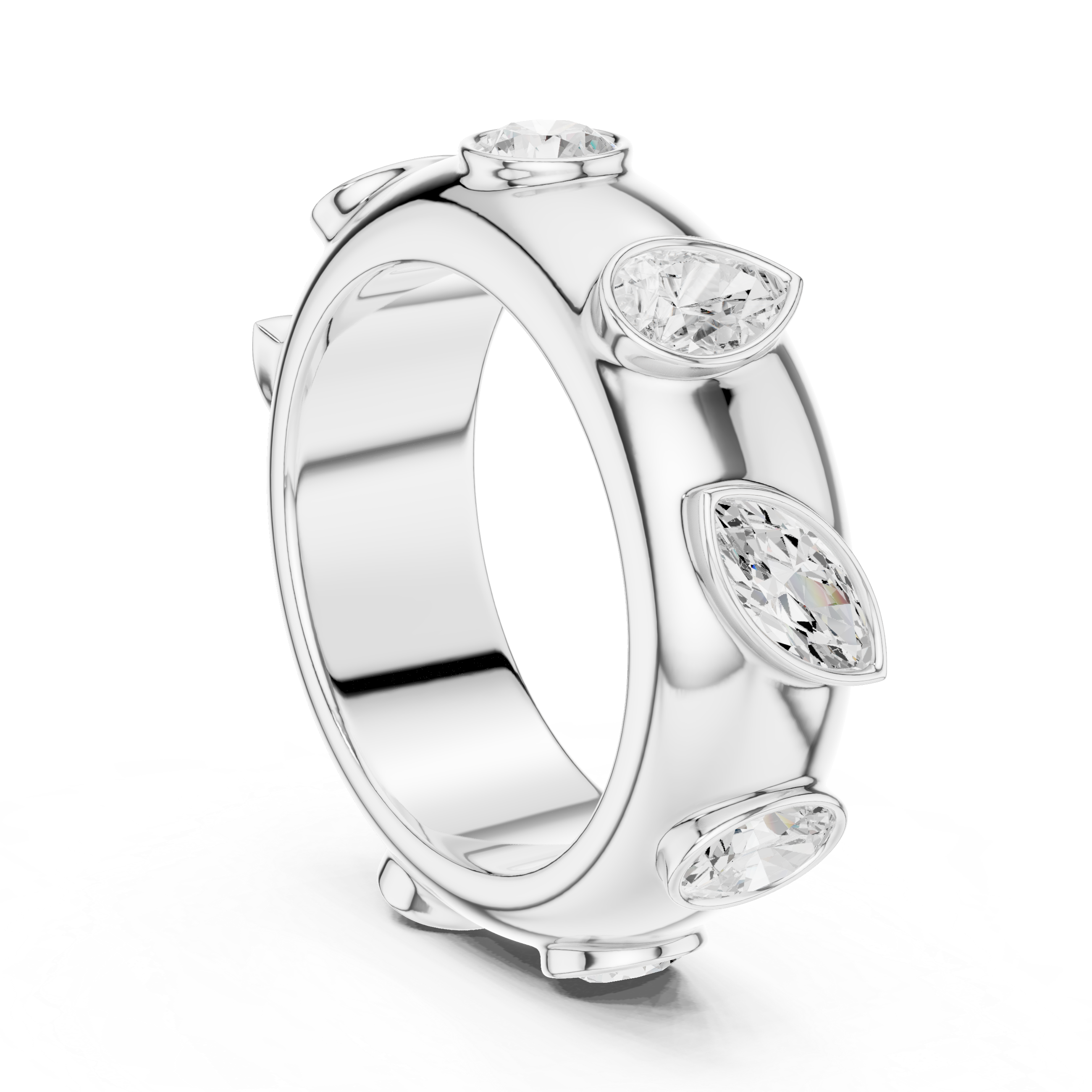 Modern Bezel Set Multi-Shape Diamond Band Ring – Contemporary Statement Ring
