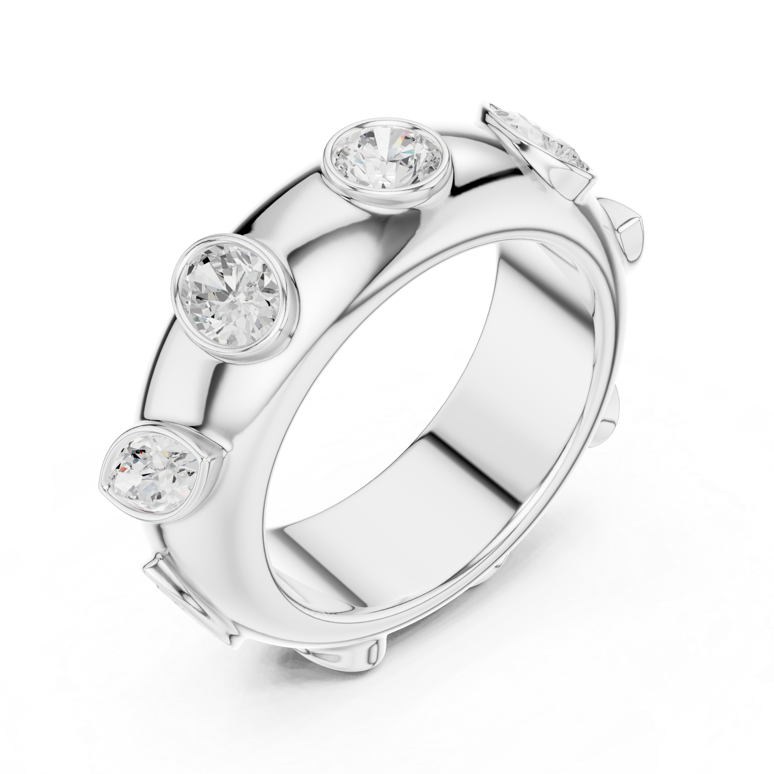 Modern Bezel Set Multi-Shape Diamond Band Ring – Contemporary Statement Ring