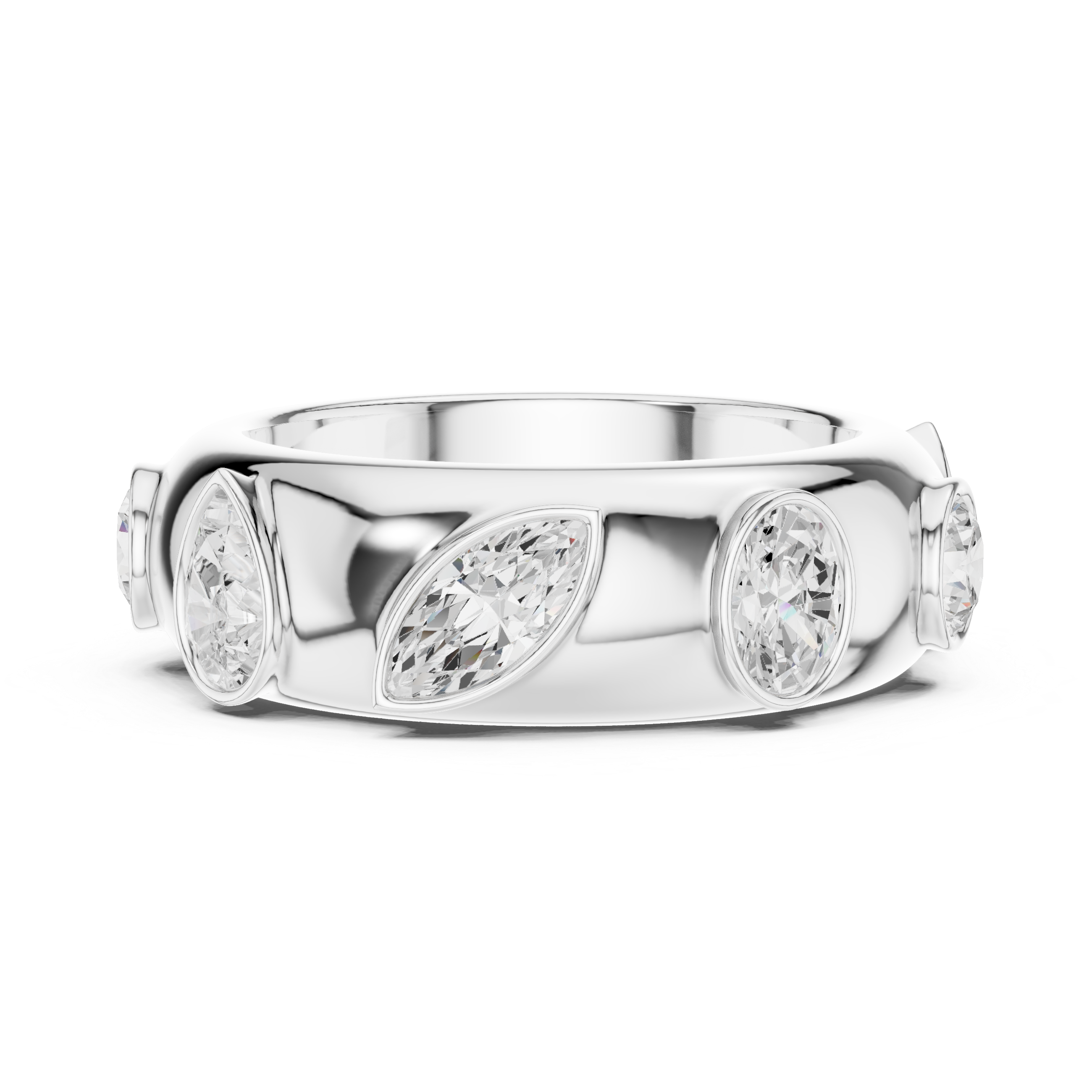 Modern Bezel Set Multi-Shape Diamond Band Ring – Contemporary Statement Ring