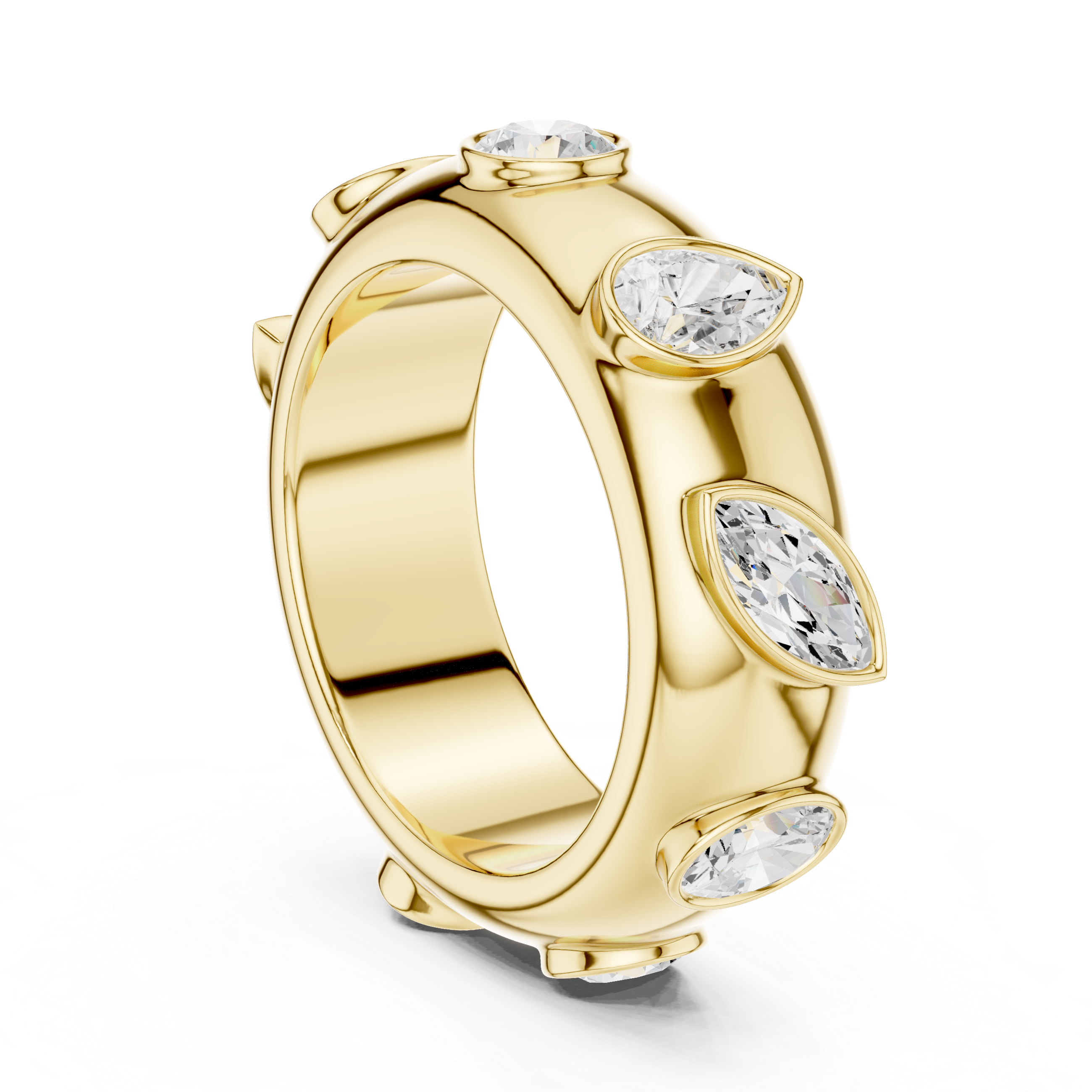 Modern Bezel Set Multi-Shape Diamond Band Ring – Contemporary Statement Ring