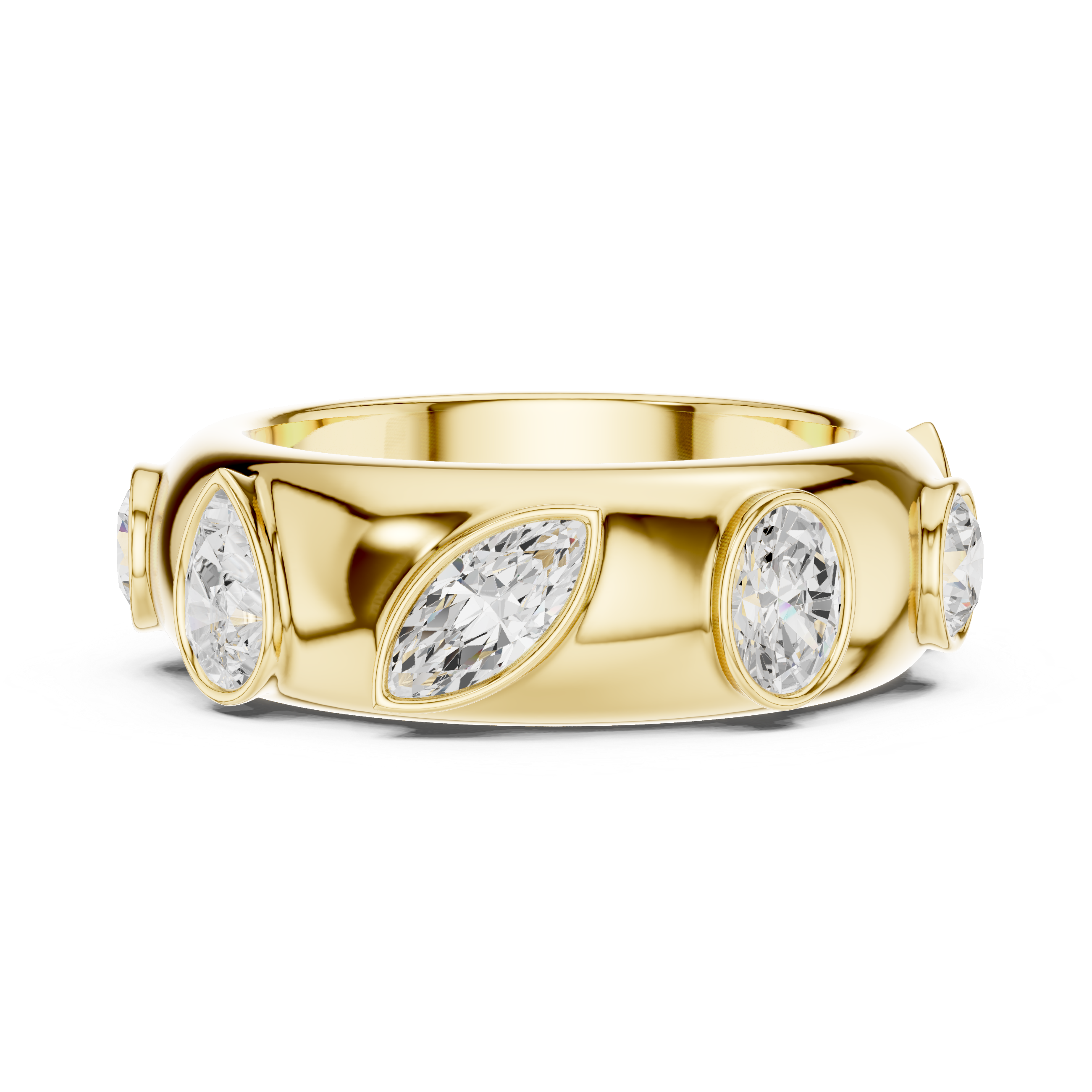 Modern Bezel Set Multi-Shape Diamond Band Ring – Contemporary Statement Ring