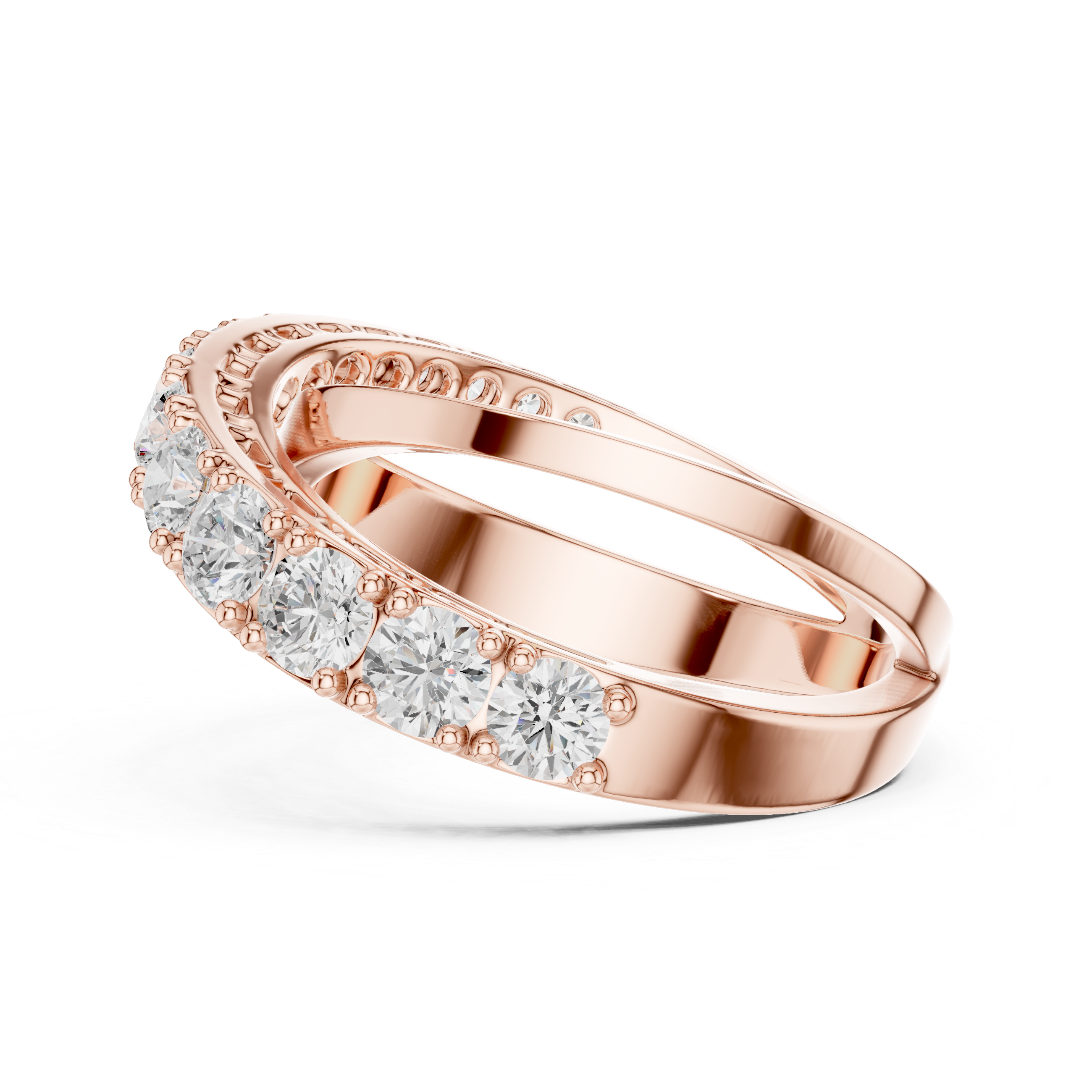 Criss-Cross Diamond Ring – Graduated Round Diamond Crossover Statement Ring