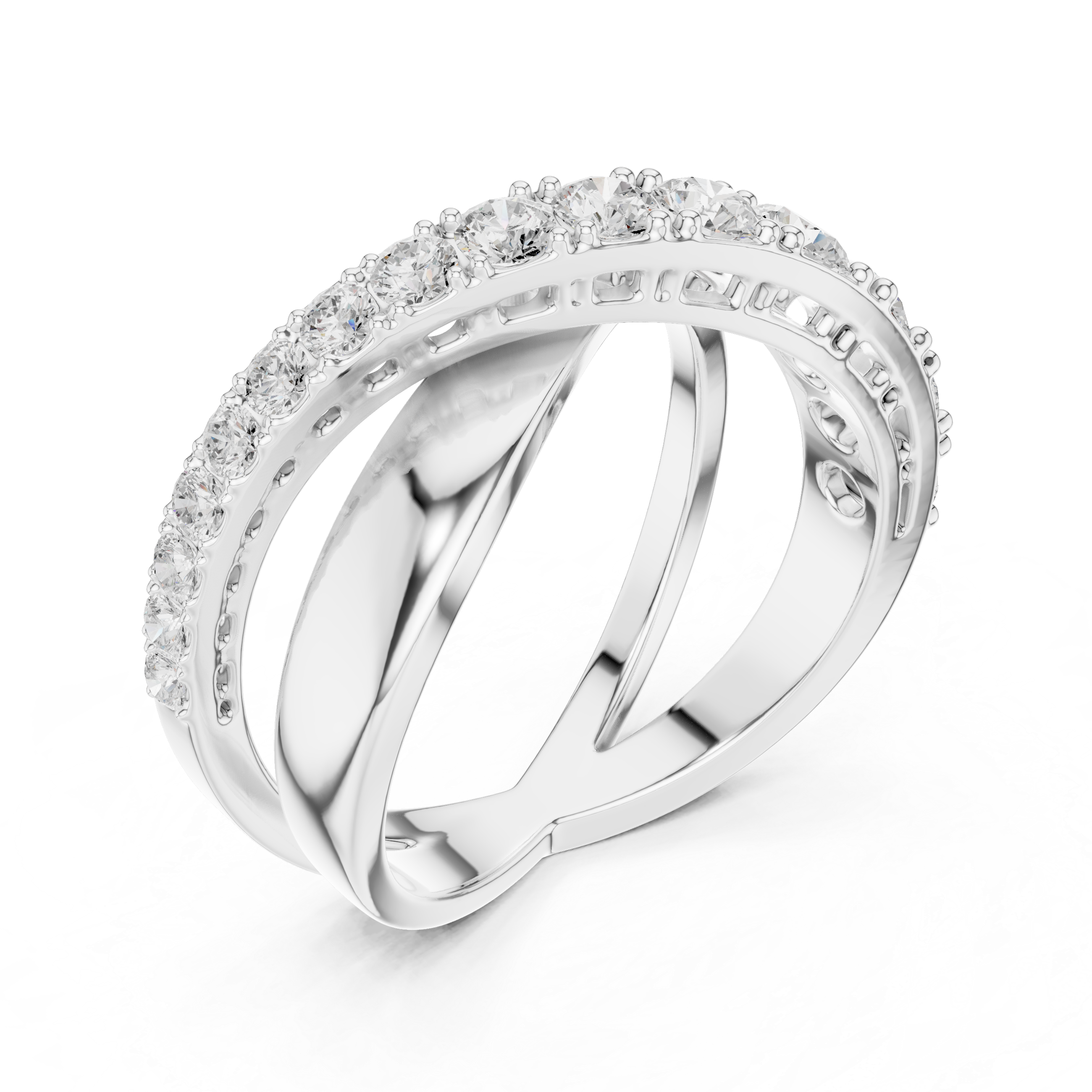 Criss-Cross Diamond Ring – Graduated Round Diamond Crossover Statement Ring