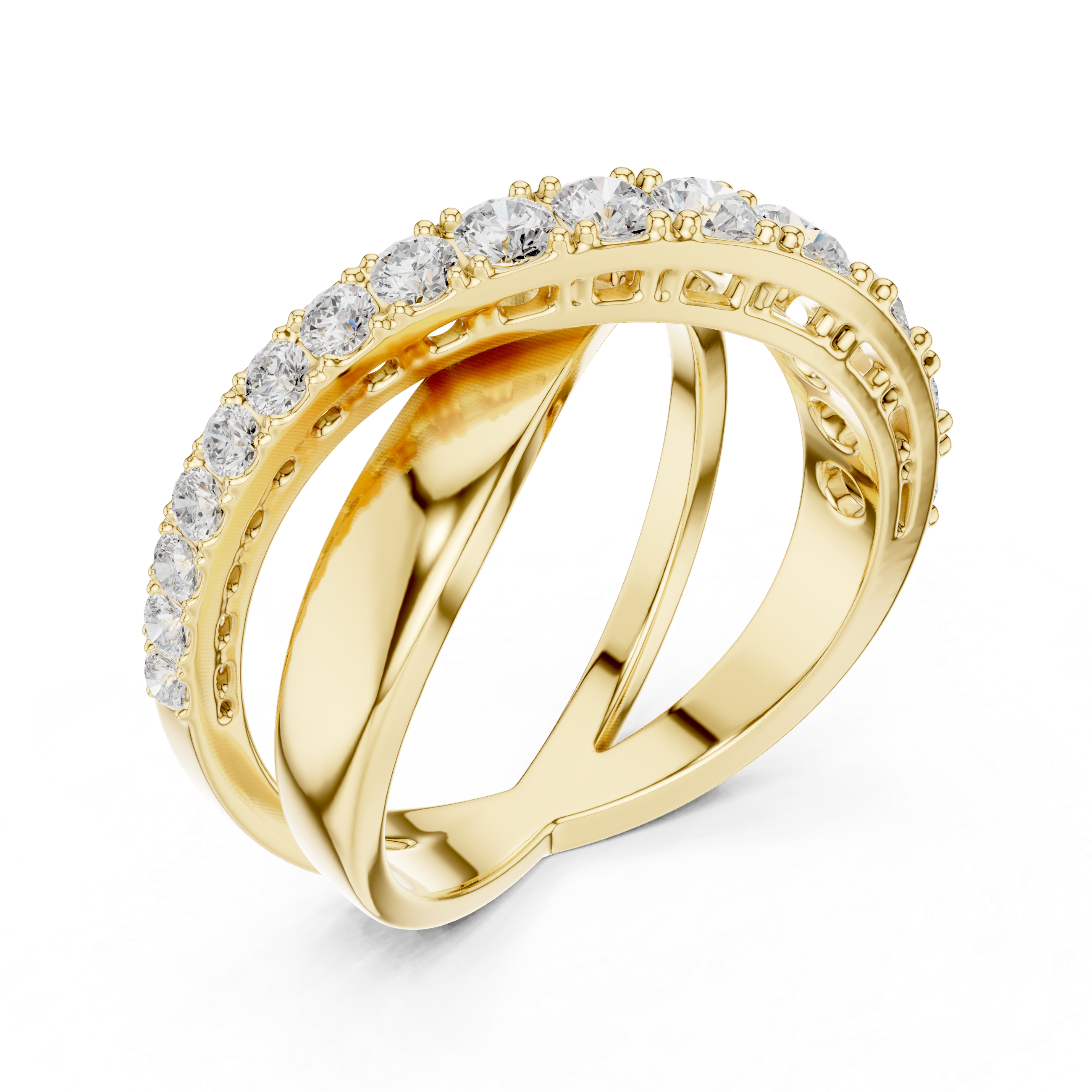 Criss-Cross Diamond Ring – Graduated Round Diamond Crossover Statement Ring