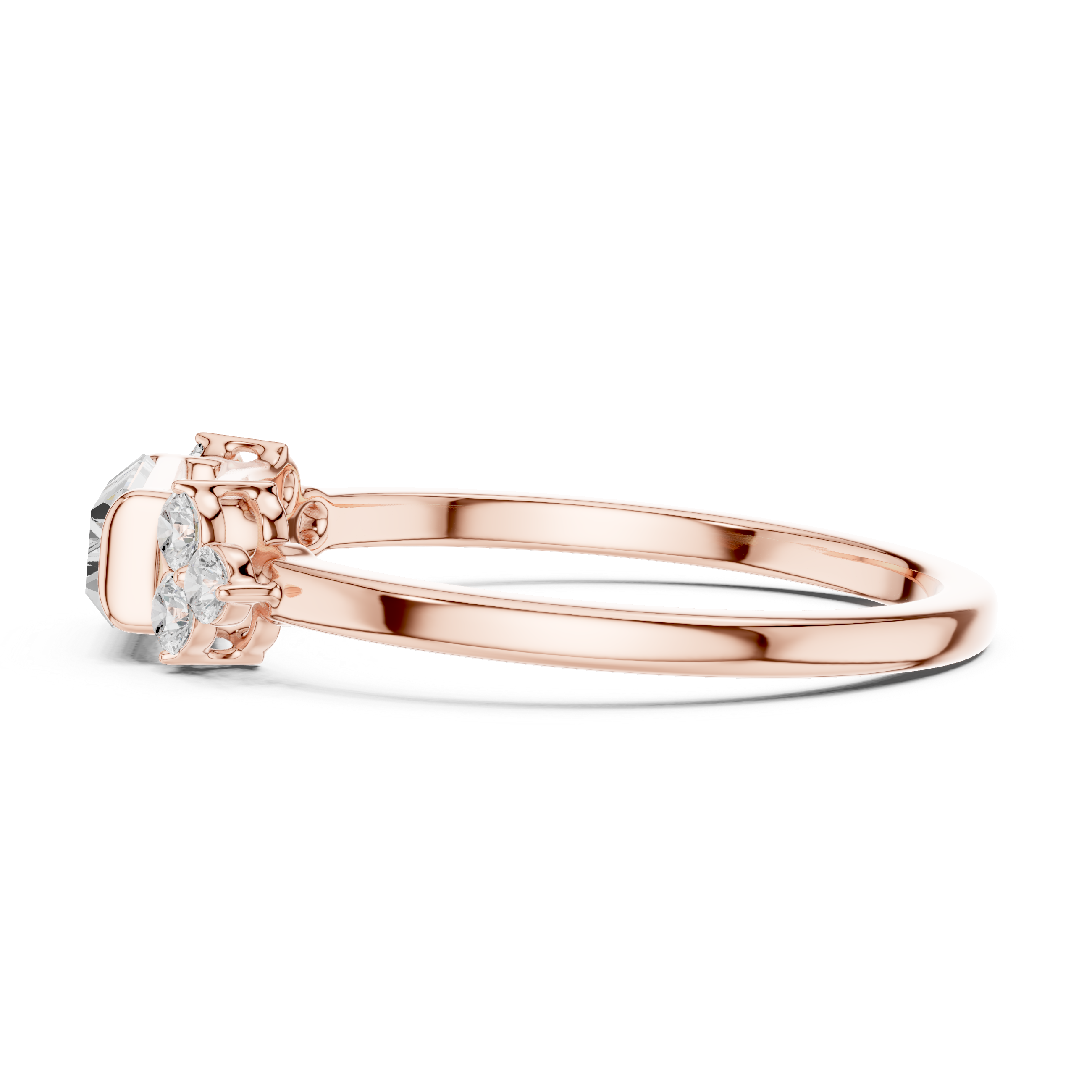 Emerald Cut Diamond Ring with Round Diamond Clusters – Minimalist Three-Stone Engagement Ring