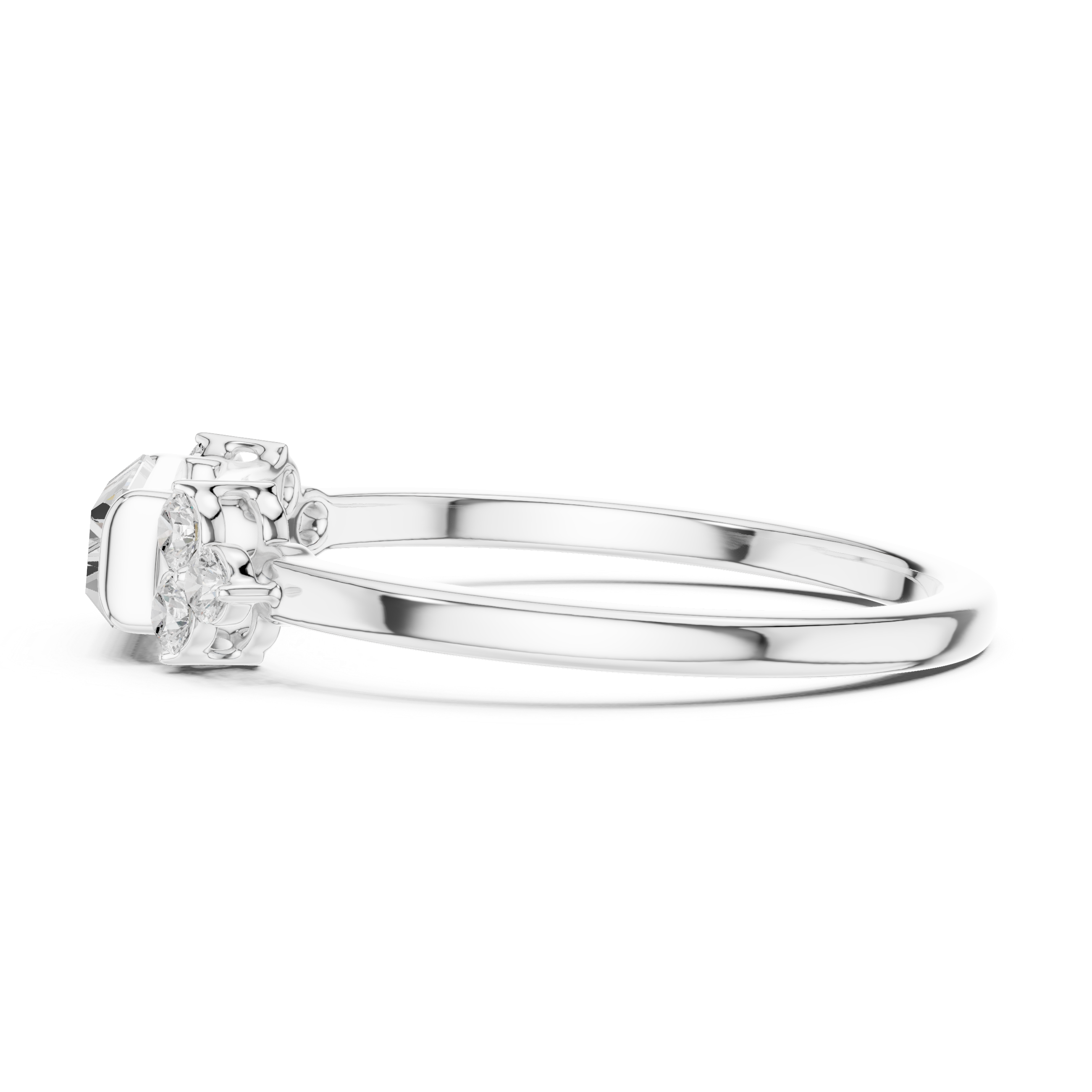 Emerald Cut Diamond Ring with Round Diamond Clusters – Minimalist Three-Stone Engagement Ring