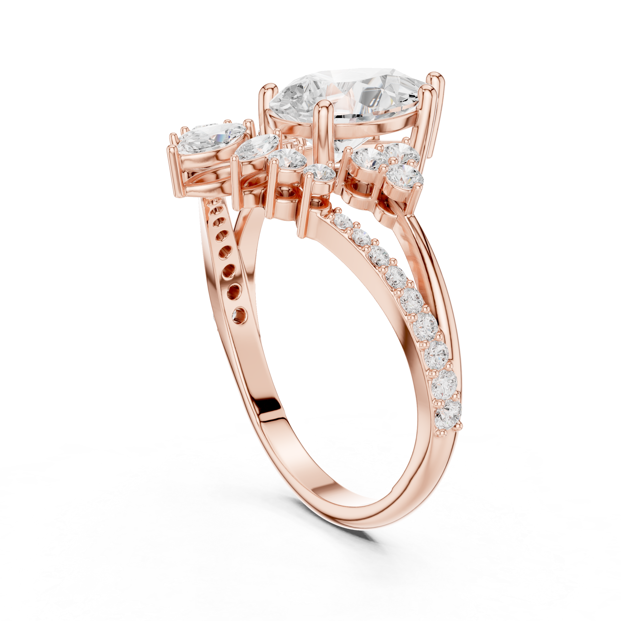 Pear Shaped Diamond Bridal Ring Set with Chevron Wedding Band – Vintage Inspired Engagement Ring Set