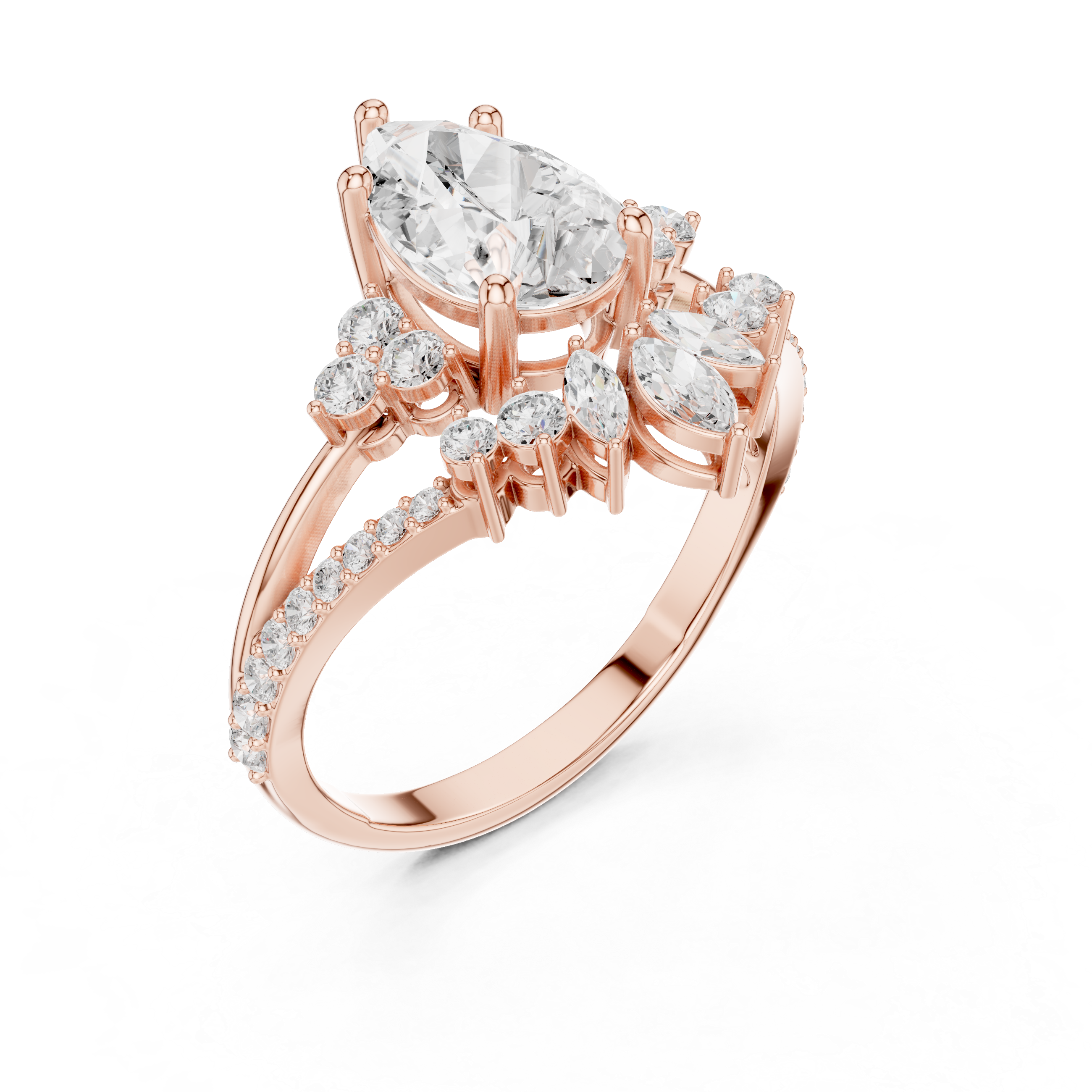 Pear Shaped Diamond Bridal Ring Set with Chevron Wedding Band – Vintage Inspired Engagement Ring Set