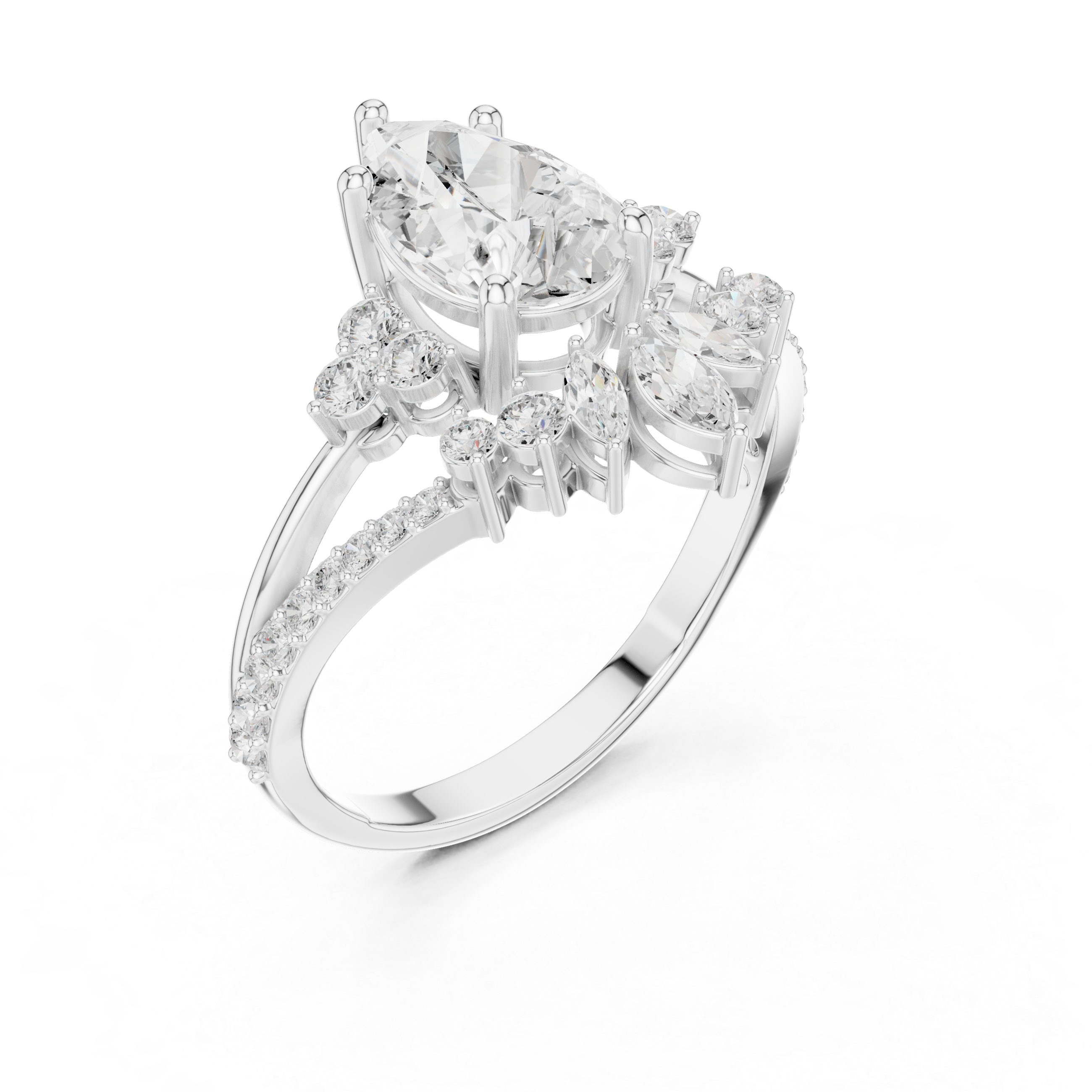 Pear Shaped Diamond Bridal Ring Set with Chevron Wedding Band – Vintage Inspired Engagement Ring Set