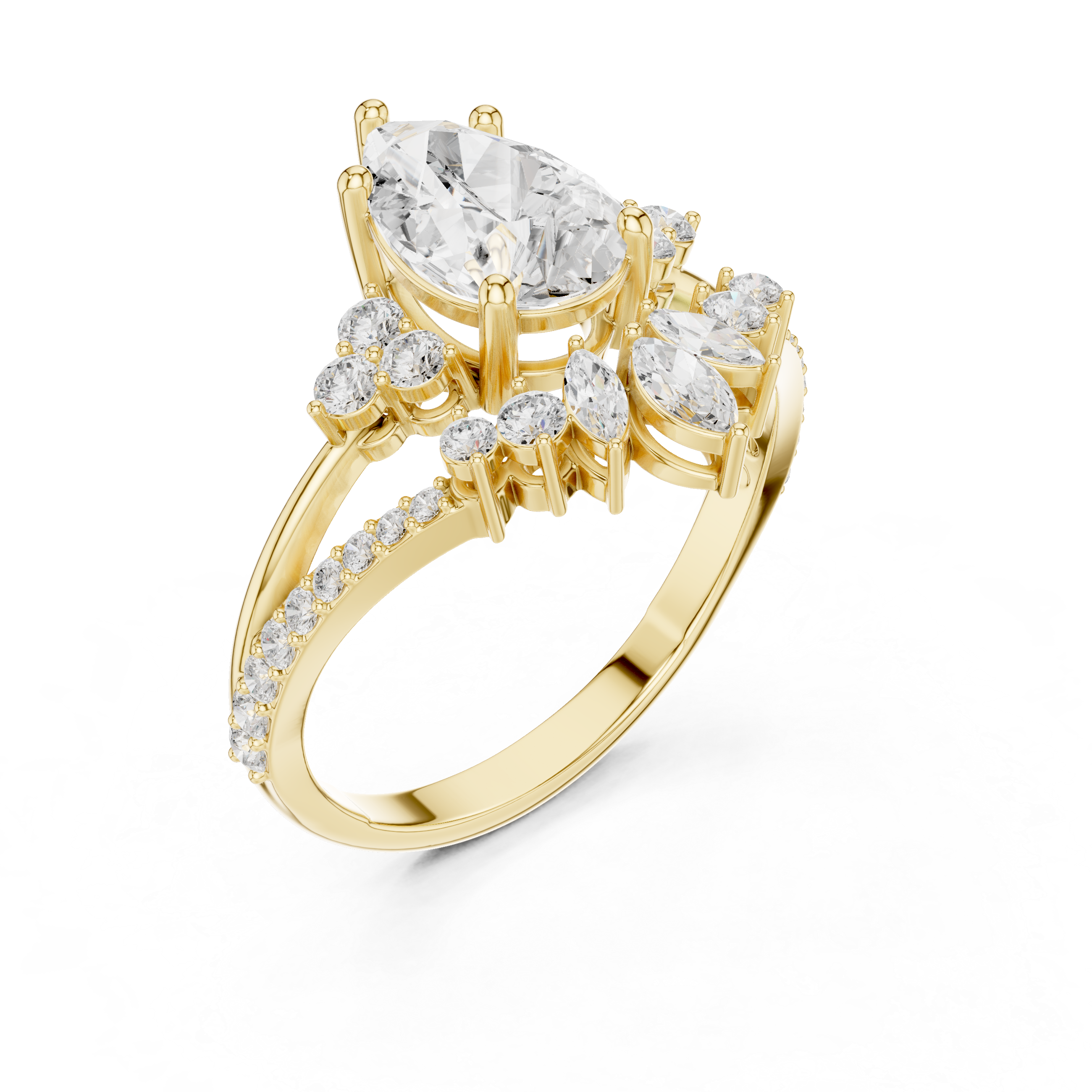Pear Shaped Diamond Bridal Ring Set with Chevron Wedding Band – Vintage Inspired Engagement Ring Set