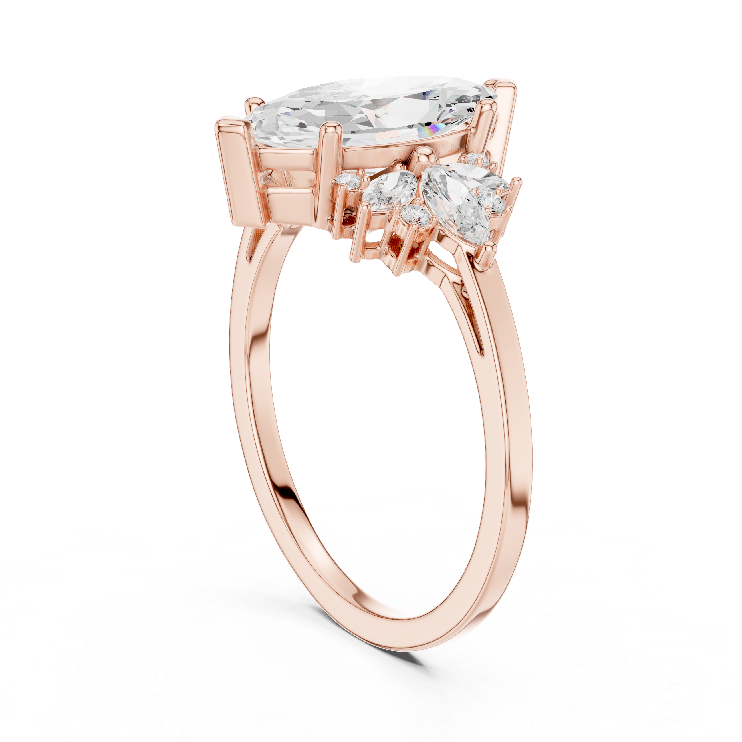 Marquise Diamond Halo Engagement Ring – Floral Cluster Statement Ring with Marquise Center Stone