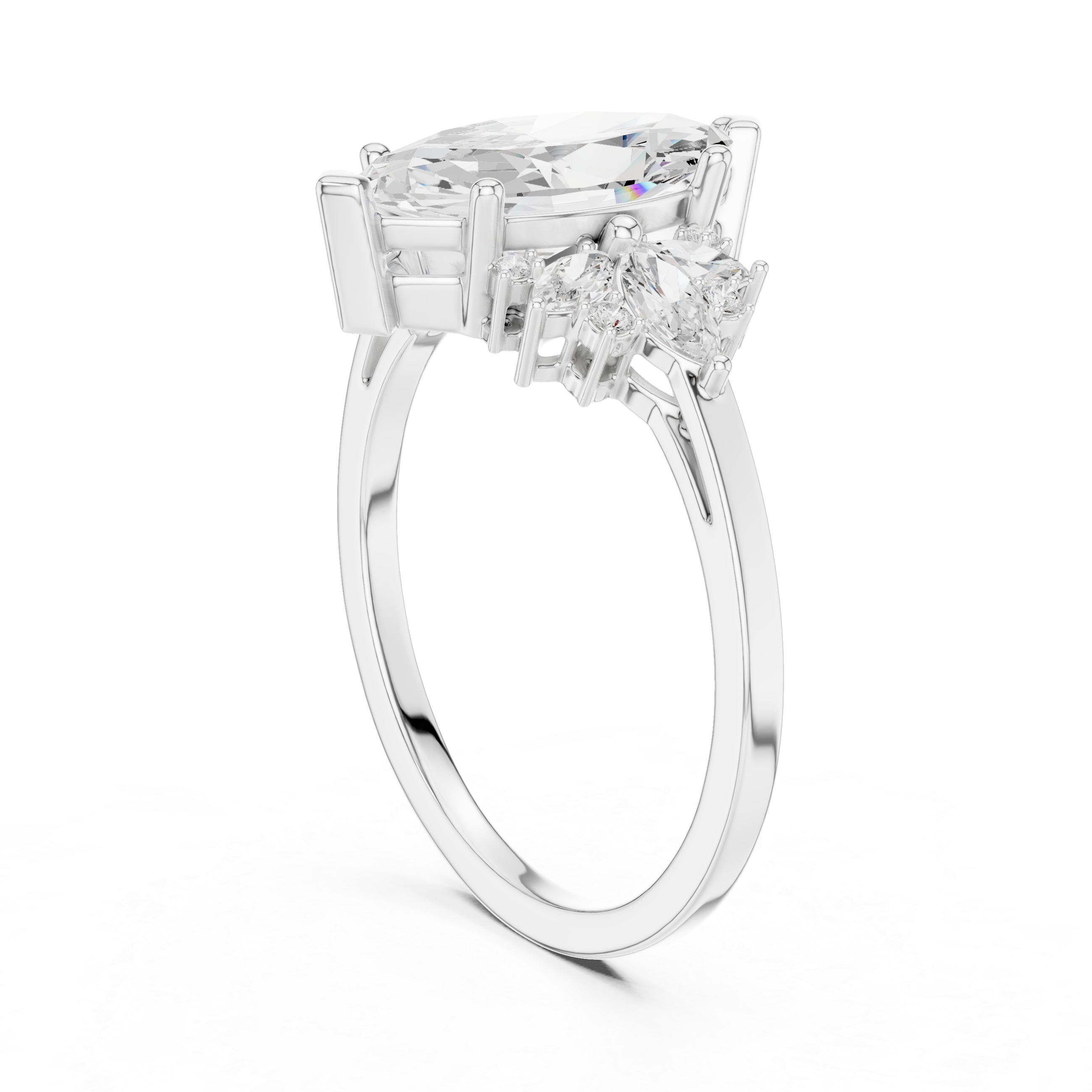 Marquise Diamond Halo Engagement Ring – Floral Cluster Statement Ring with Marquise Center Stone