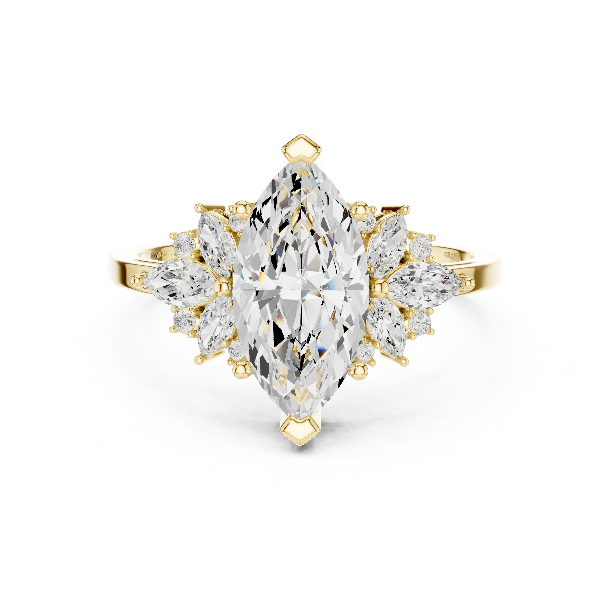 Marquise Diamond Halo Engagement Ring – Floral Cluster Statement Ring with Marquise Center Stone