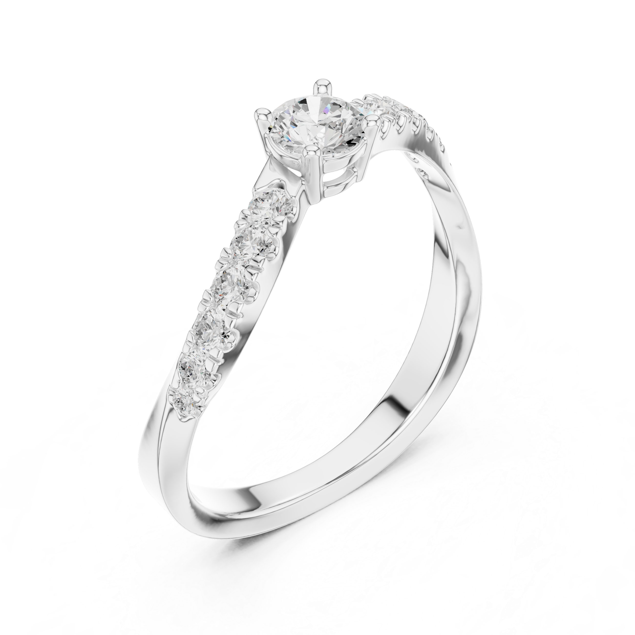 Twisted Diamond Solitaire Engagement Ring – Modern Bypass Promise Ring with Pavé Accents