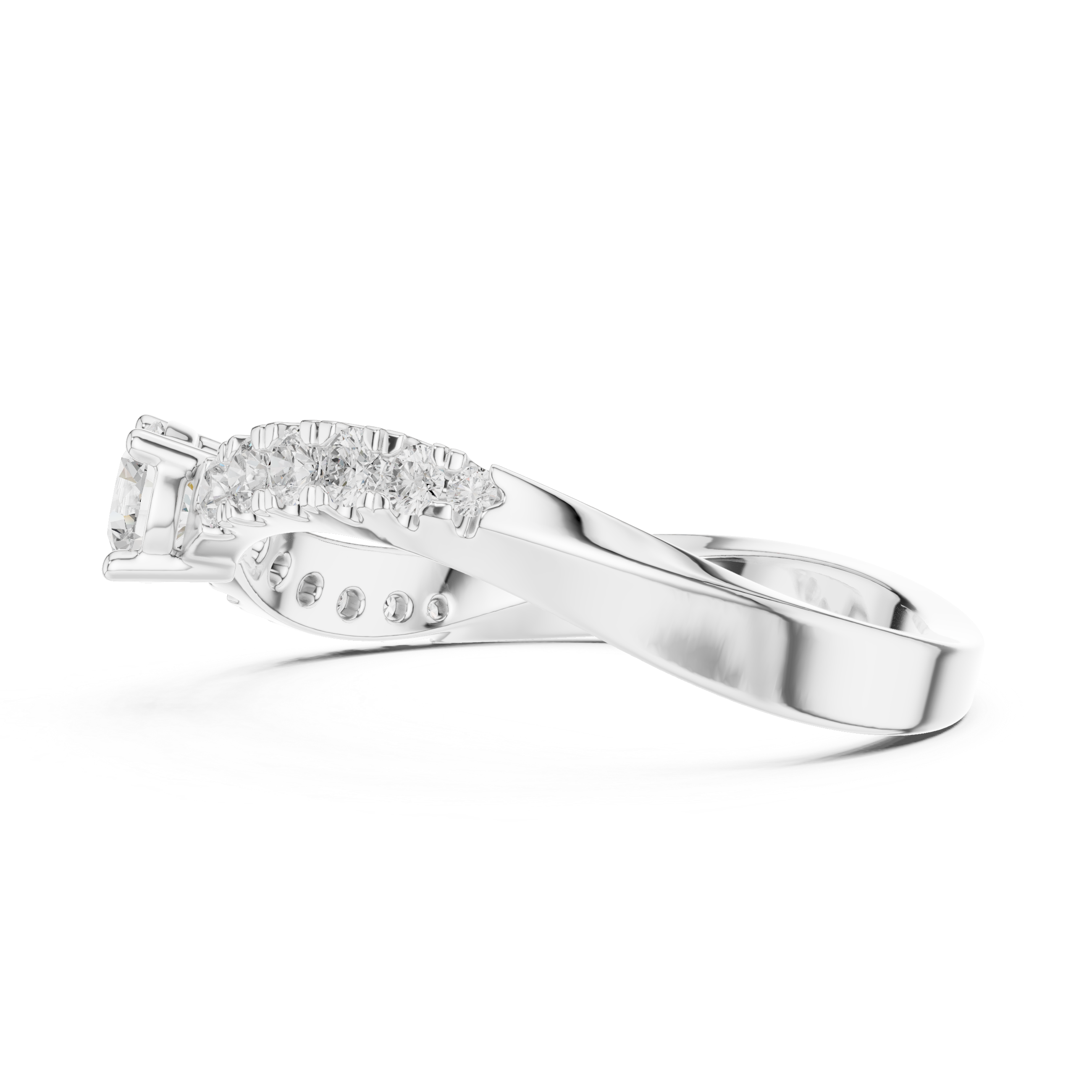 Twisted Diamond Solitaire Engagement Ring – Modern Bypass Promise Ring with Pavé Accents