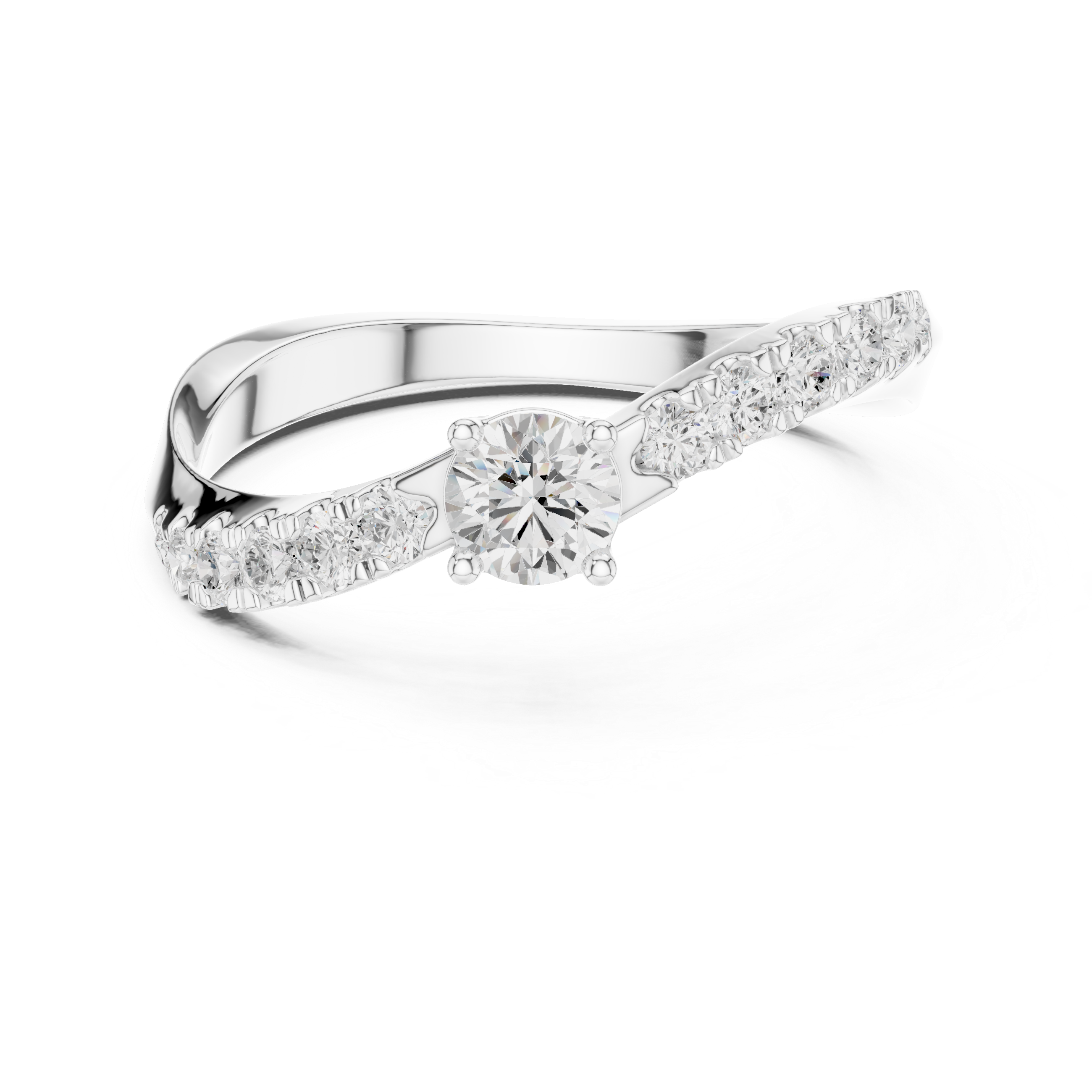 Twisted Diamond Solitaire Engagement Ring – Modern Bypass Promise Ring with Pavé Accents