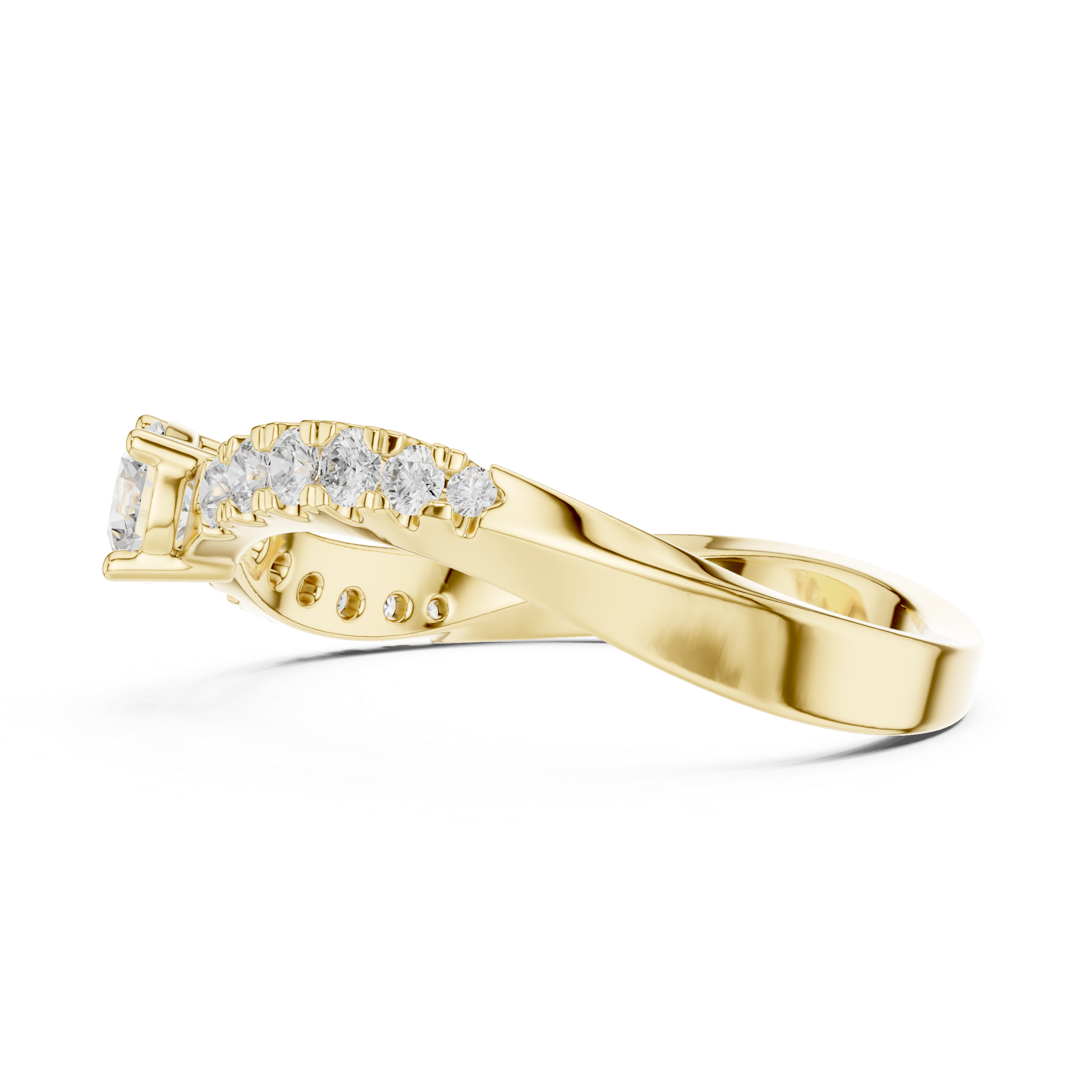 Twisted Diamond Solitaire Engagement Ring – Modern Bypass Promise Ring with Pavé Accents