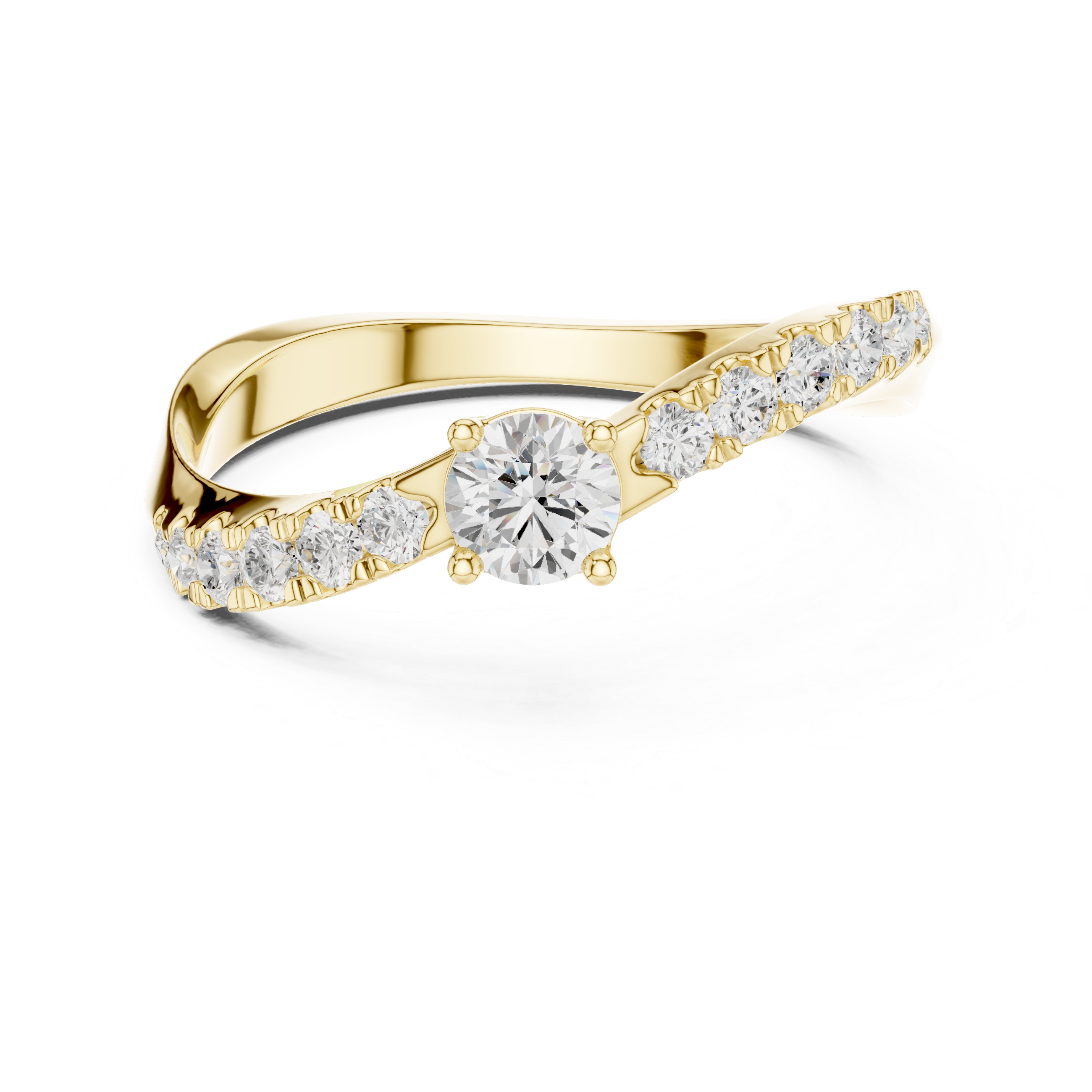 Twisted Diamond Solitaire Engagement Ring – Modern Bypass Promise Ring with Pavé Accents