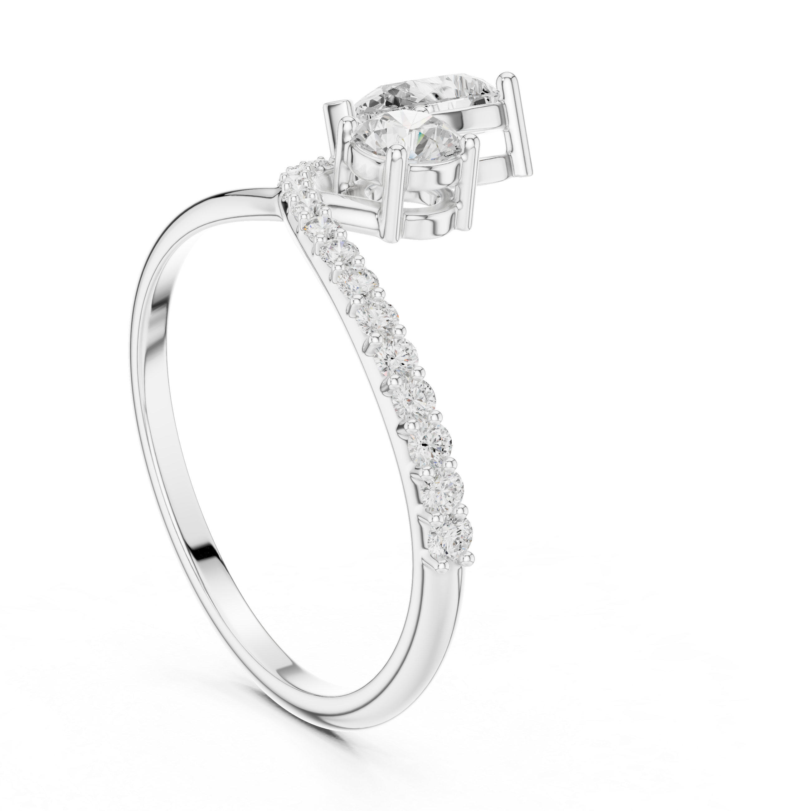 Pear Cut Bypass Diamond Ring – Asymmetrical Open Design Engagement Ring
