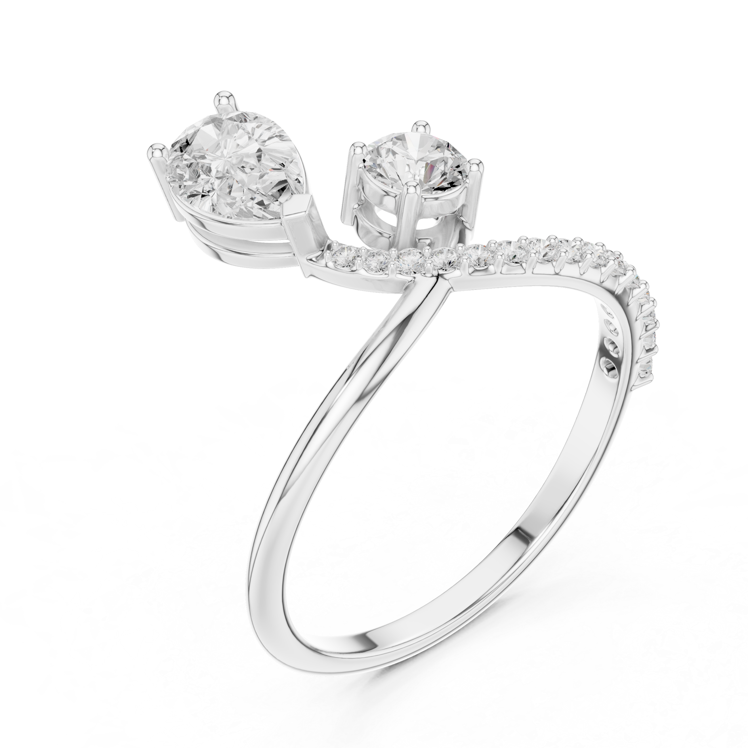 Pear Cut Bypass Diamond Ring – Asymmetrical Open Design Engagement Ring