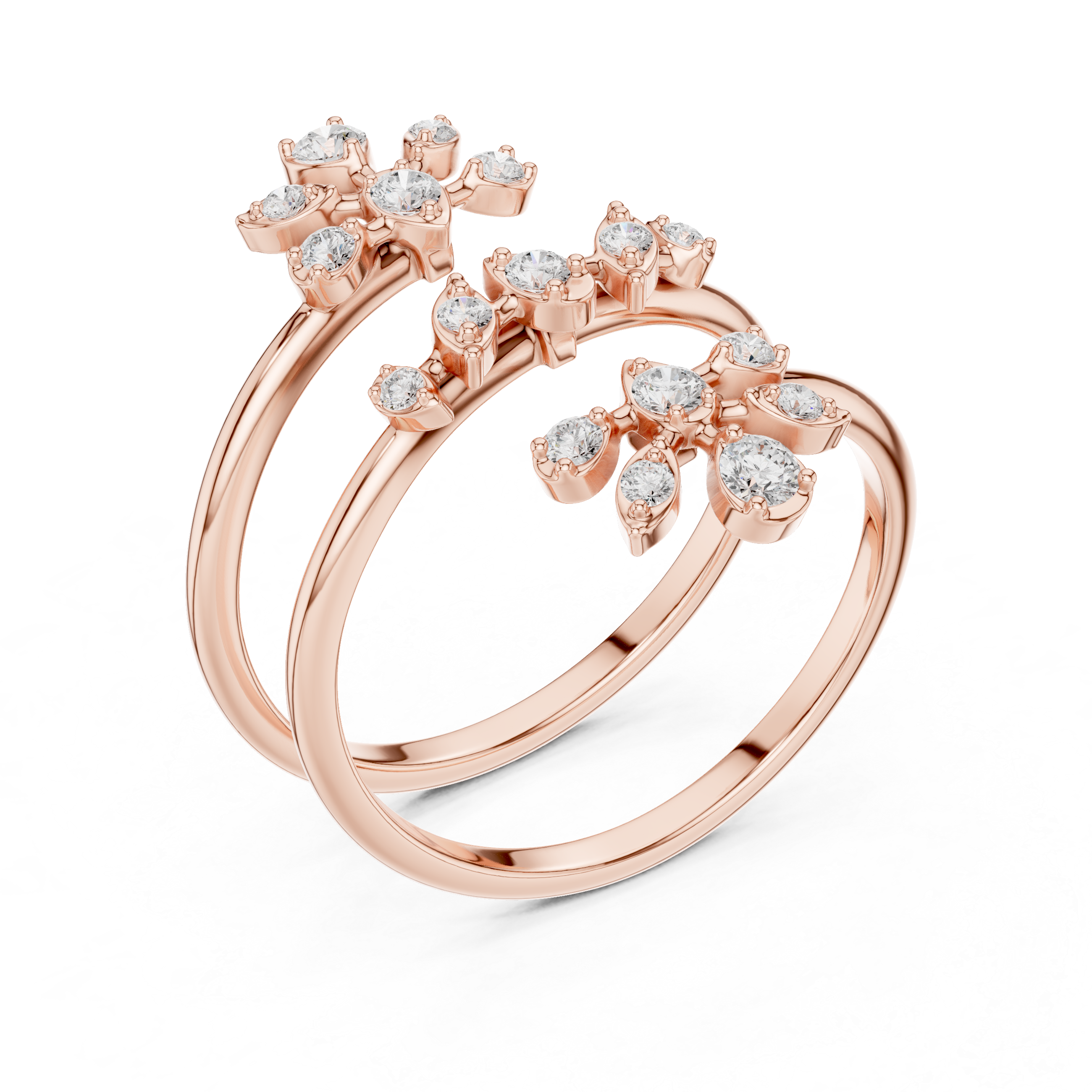 Triple Wrap Floral Diamond Ring – Multi-Layer Spiral Statement Ring