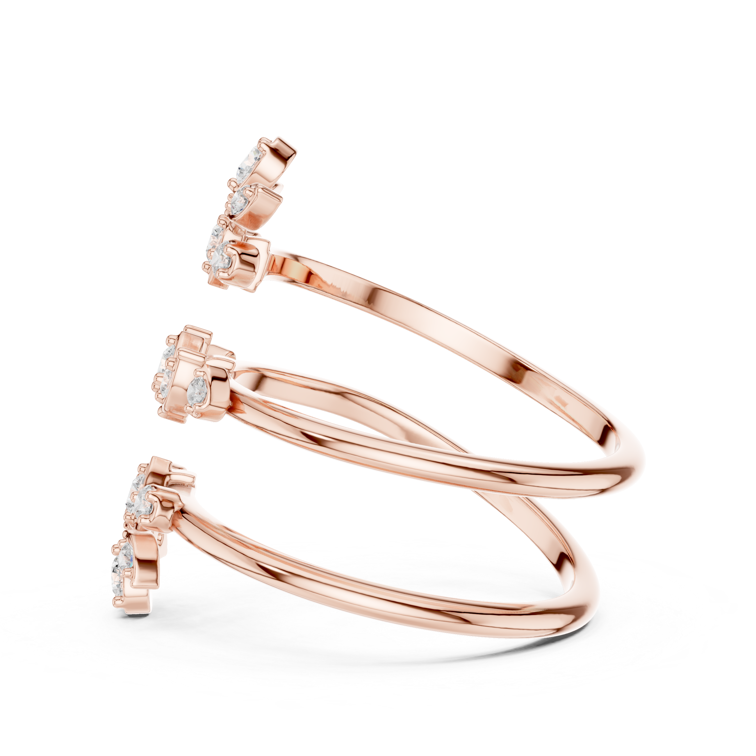 Triple Wrap Floral Diamond Ring – Multi-Layer Spiral Statement Ring