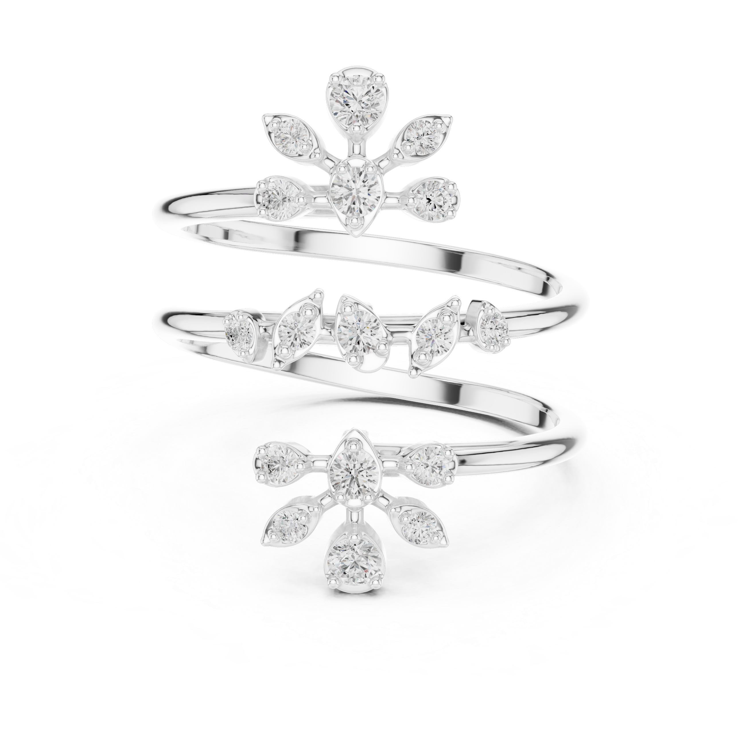 Triple Wrap Floral Diamond Ring – Multi-Layer Spiral Statement Ring