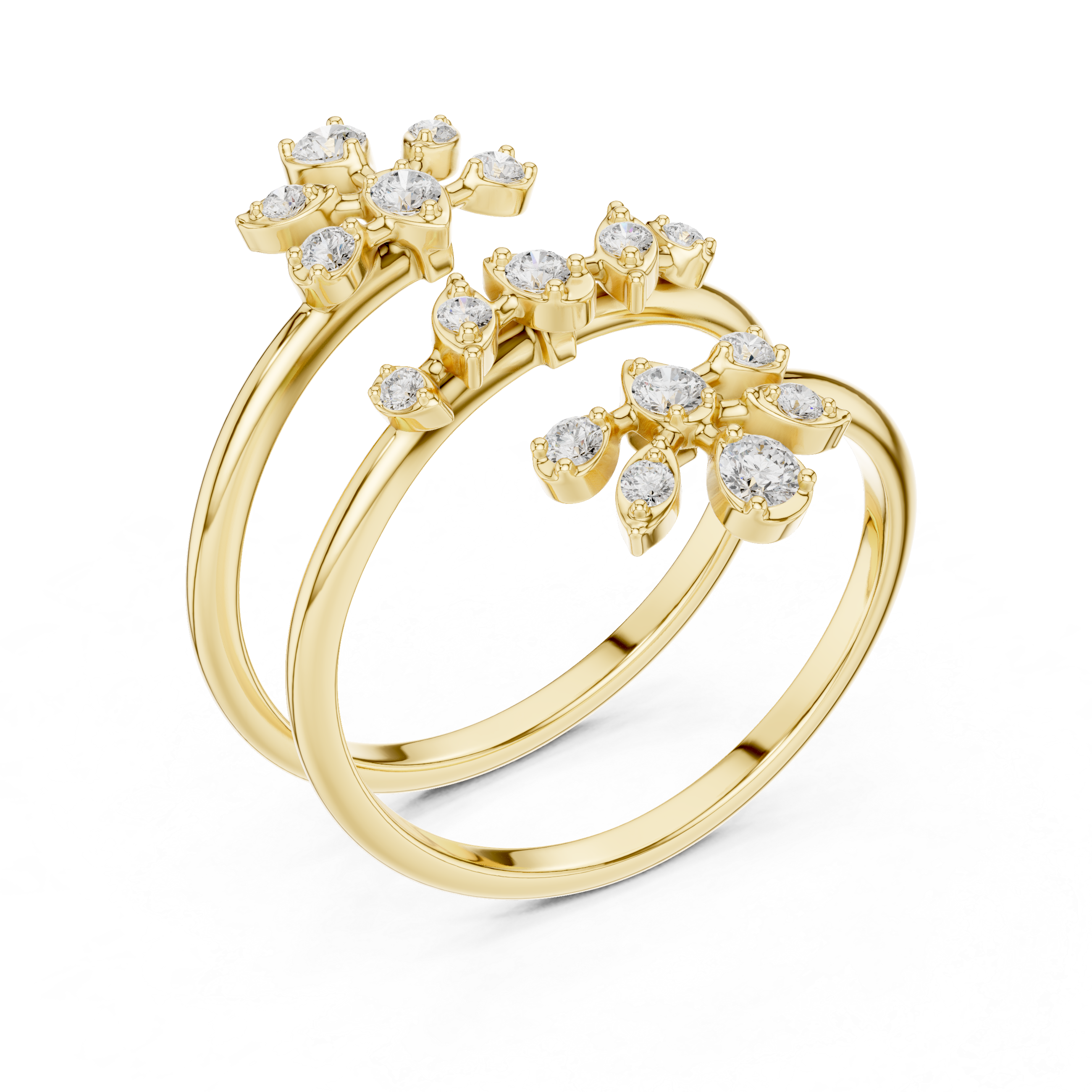 Triple Wrap Floral Diamond Ring – Multi-Layer Spiral Statement Ring