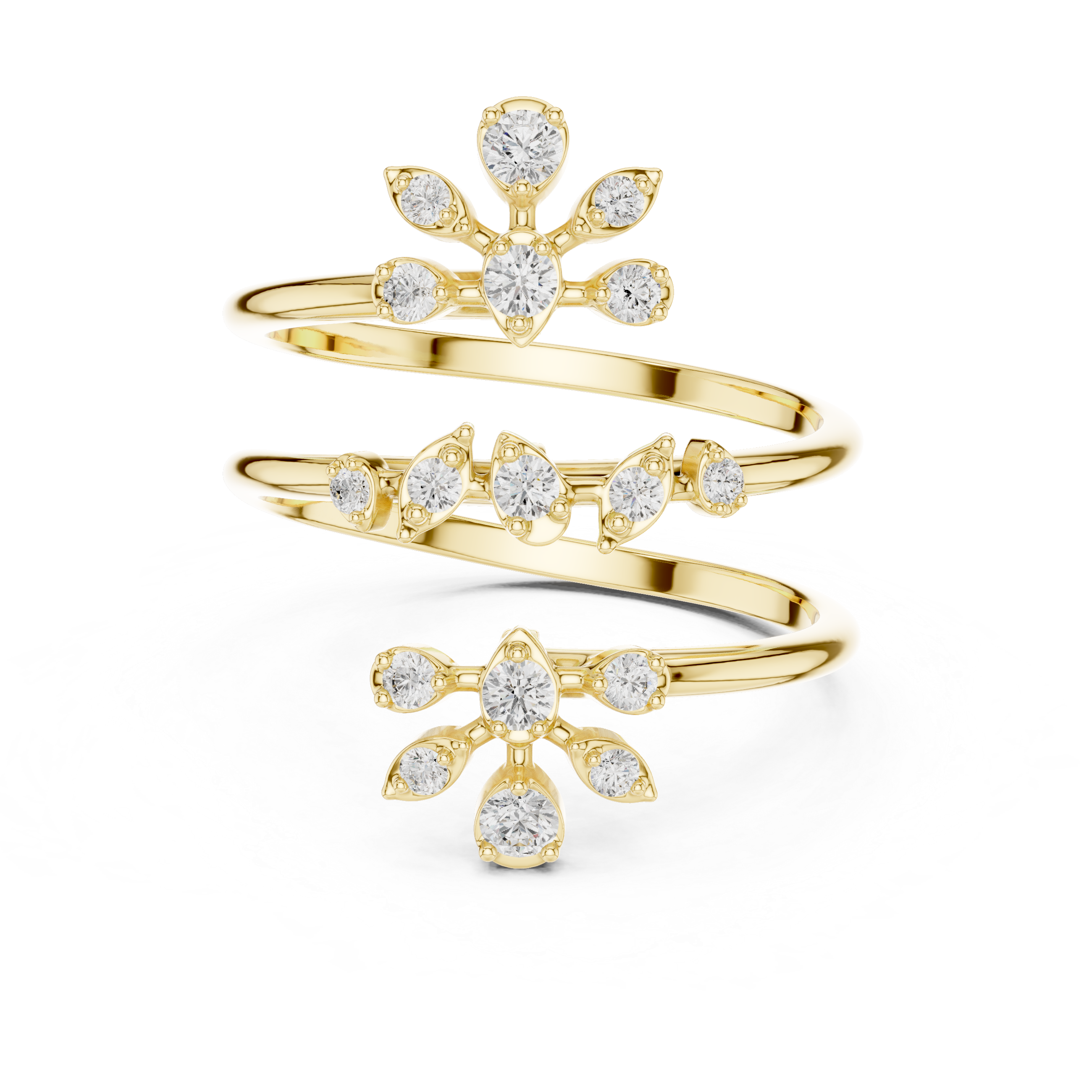 Triple Wrap Floral Diamond Ring – Multi-Layer Spiral Statement Ring