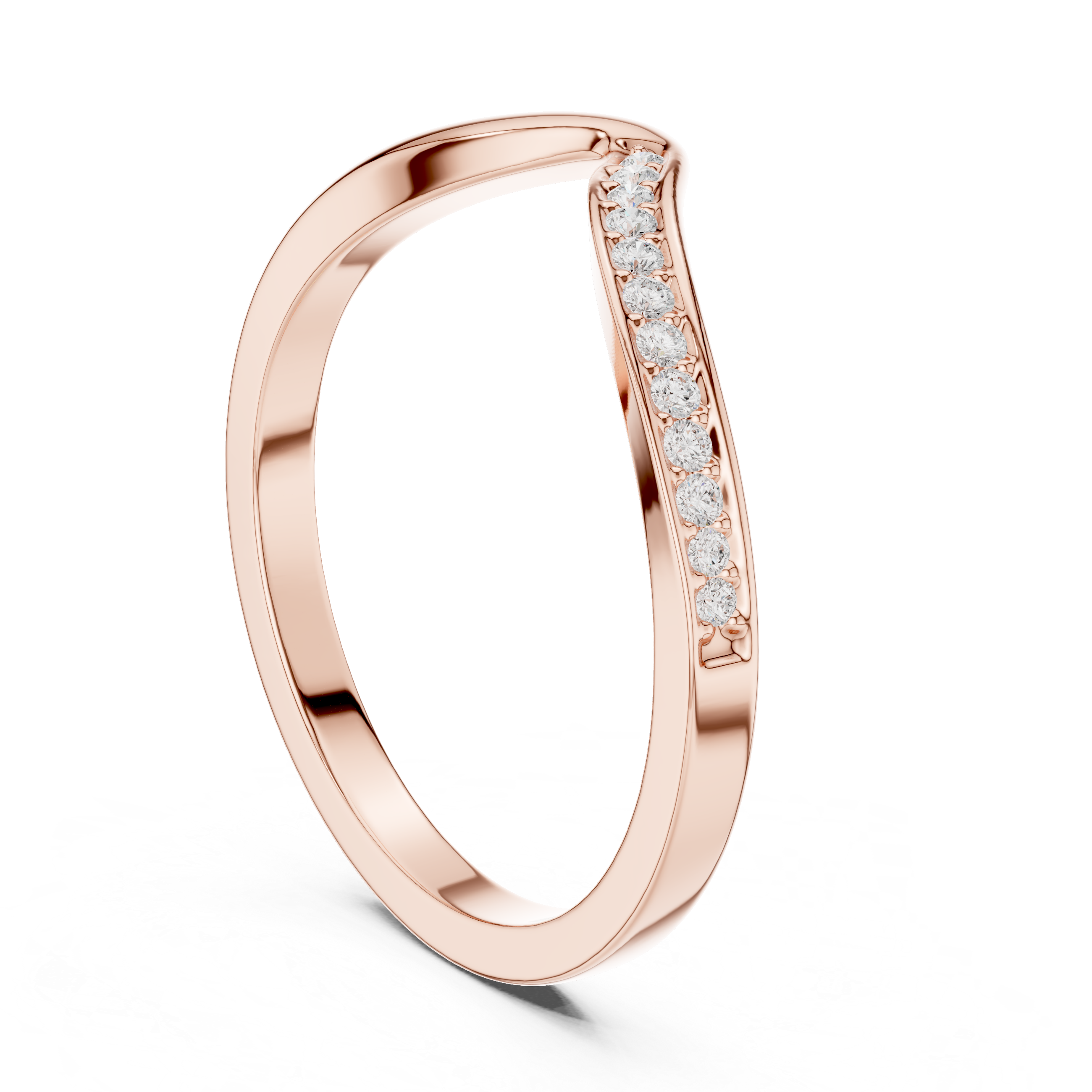 Curved Diamond Wave Wedding Band – Minimalist Pavé Stackable Ring