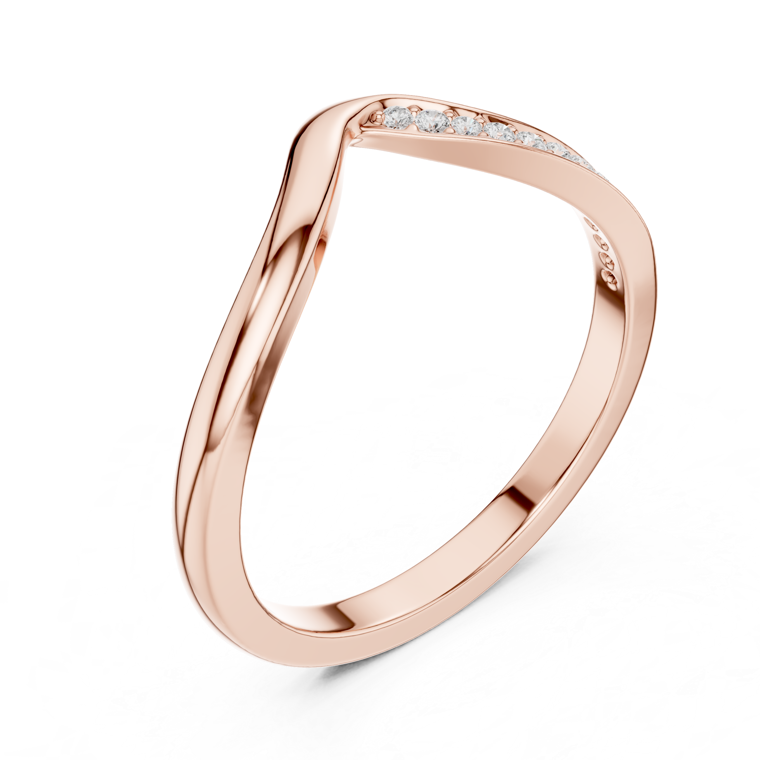 Curved Diamond Wave Wedding Band – Minimalist Pavé Stackable Ring