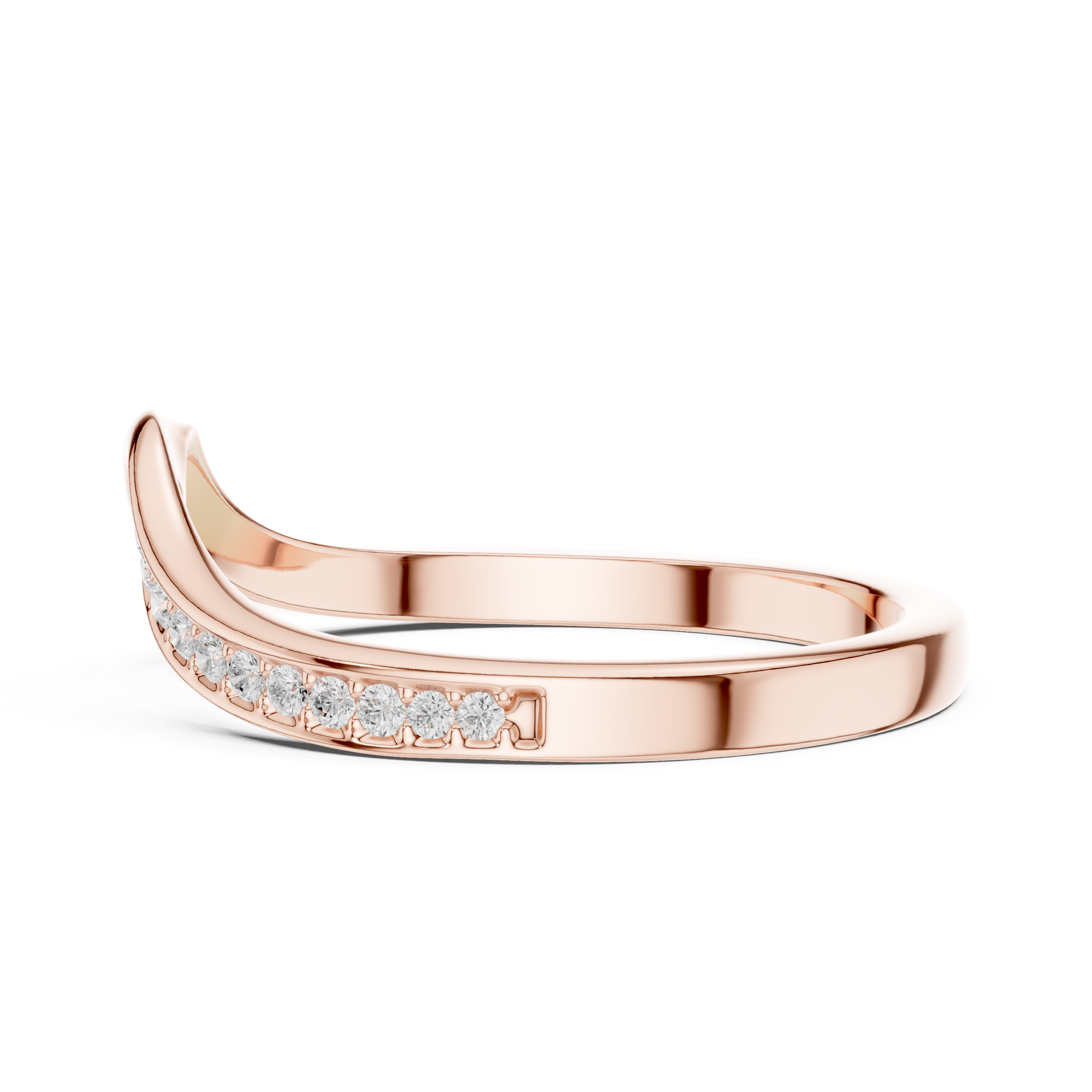 Curved Diamond Wave Wedding Band – Minimalist Pavé Stackable Ring