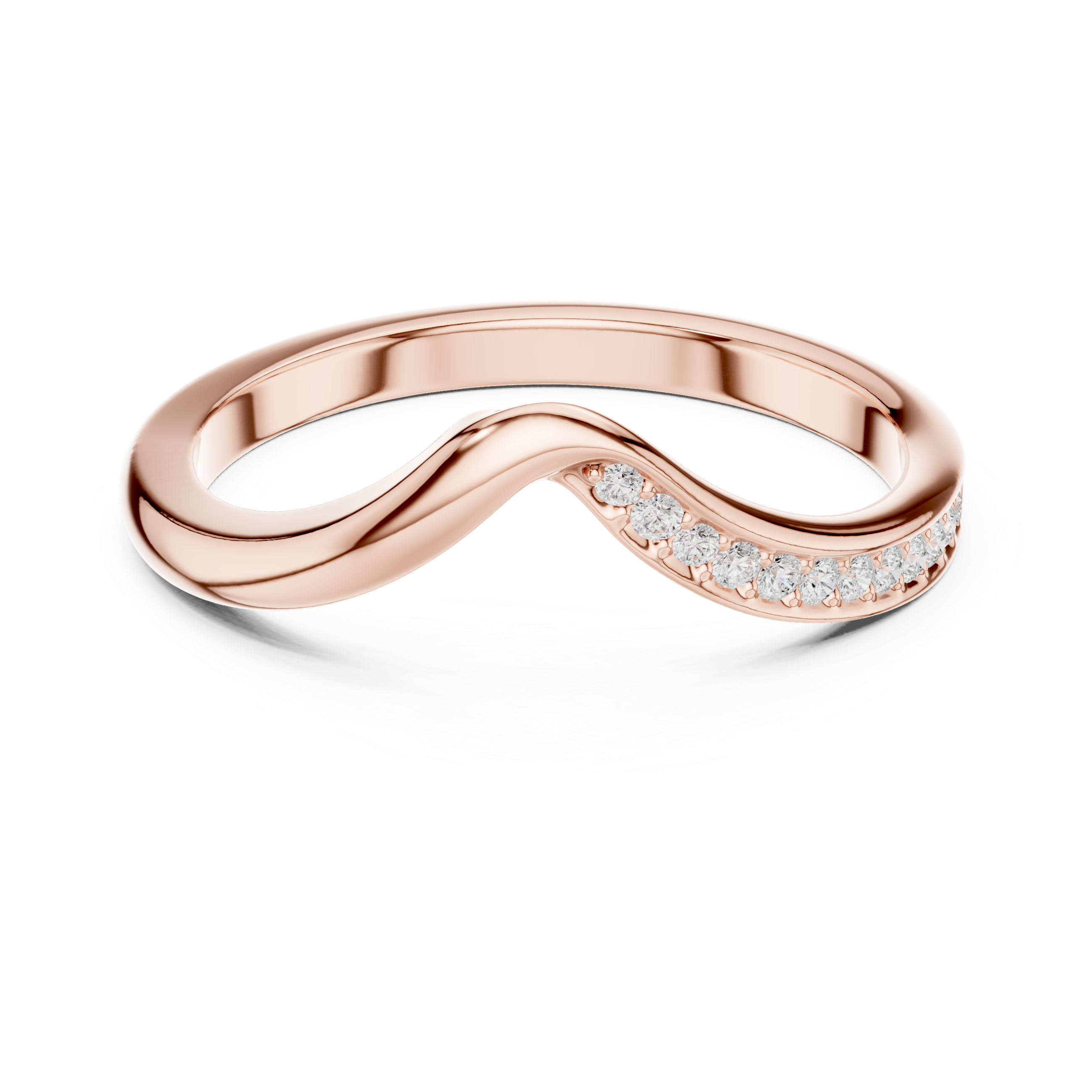 Curved Diamond Wave Wedding Band – Minimalist Pavé Stackable Ring