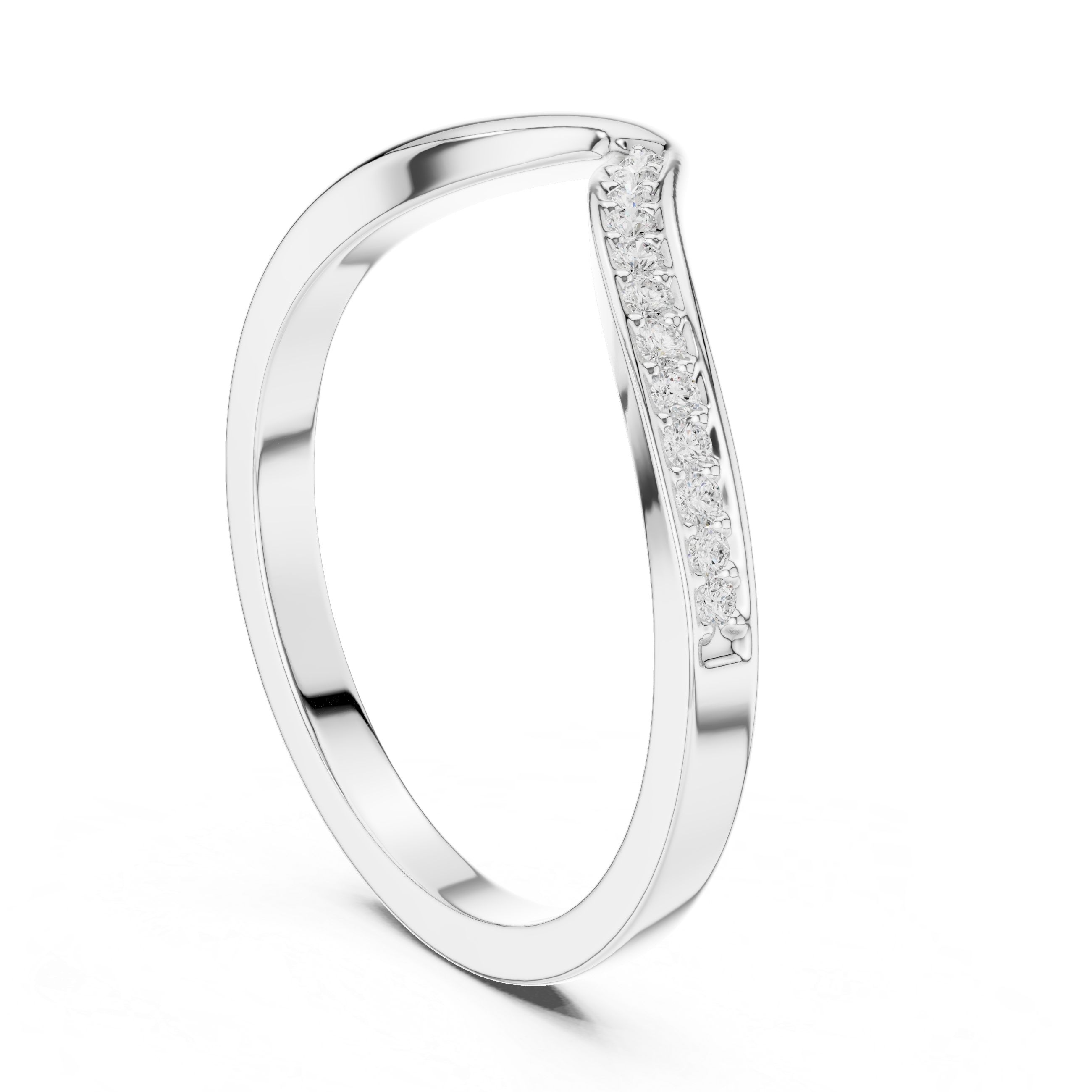 Curved Diamond Wave Wedding Band – Minimalist Pavé Stackable Ring