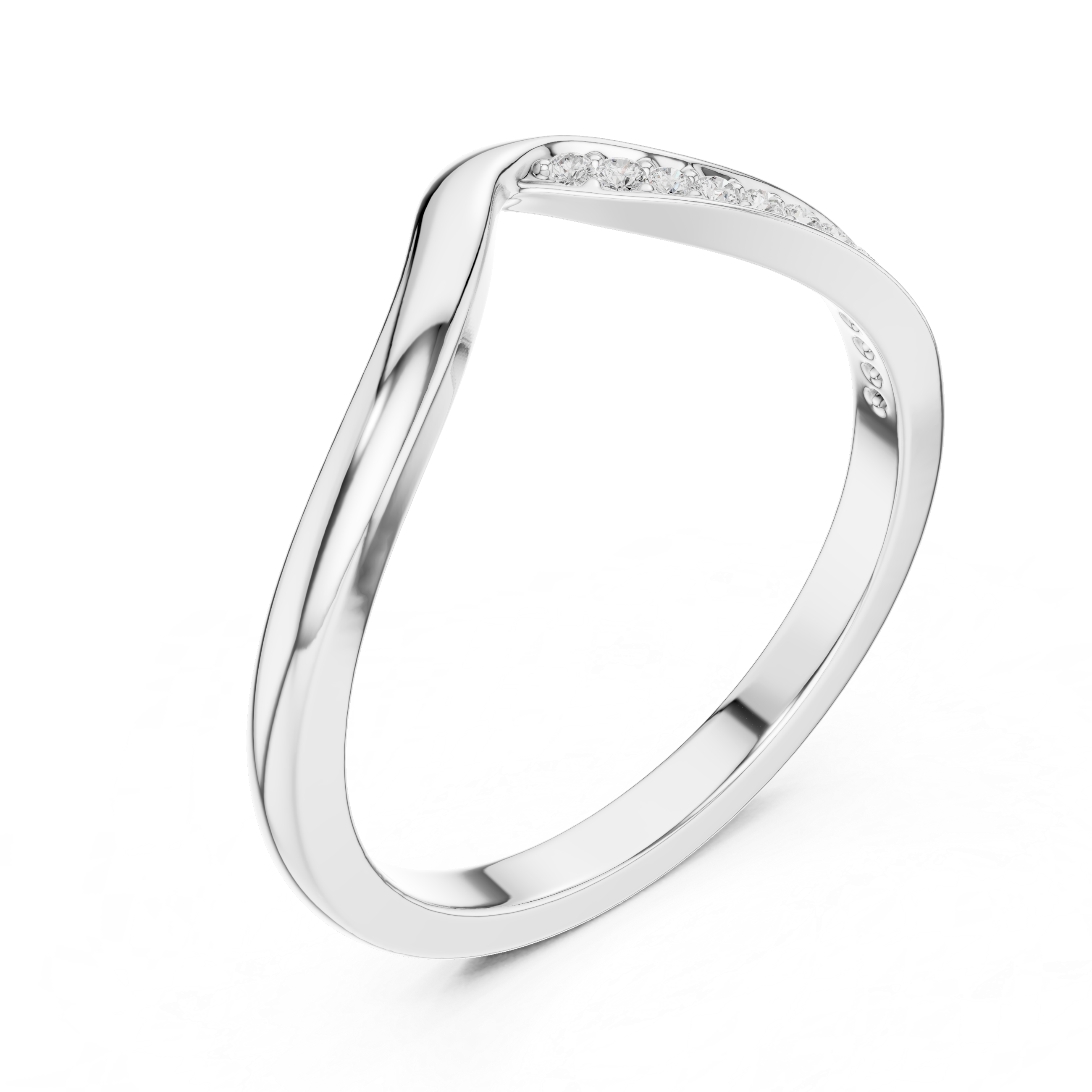 Curved Diamond Wave Wedding Band – Minimalist Pavé Stackable Ring