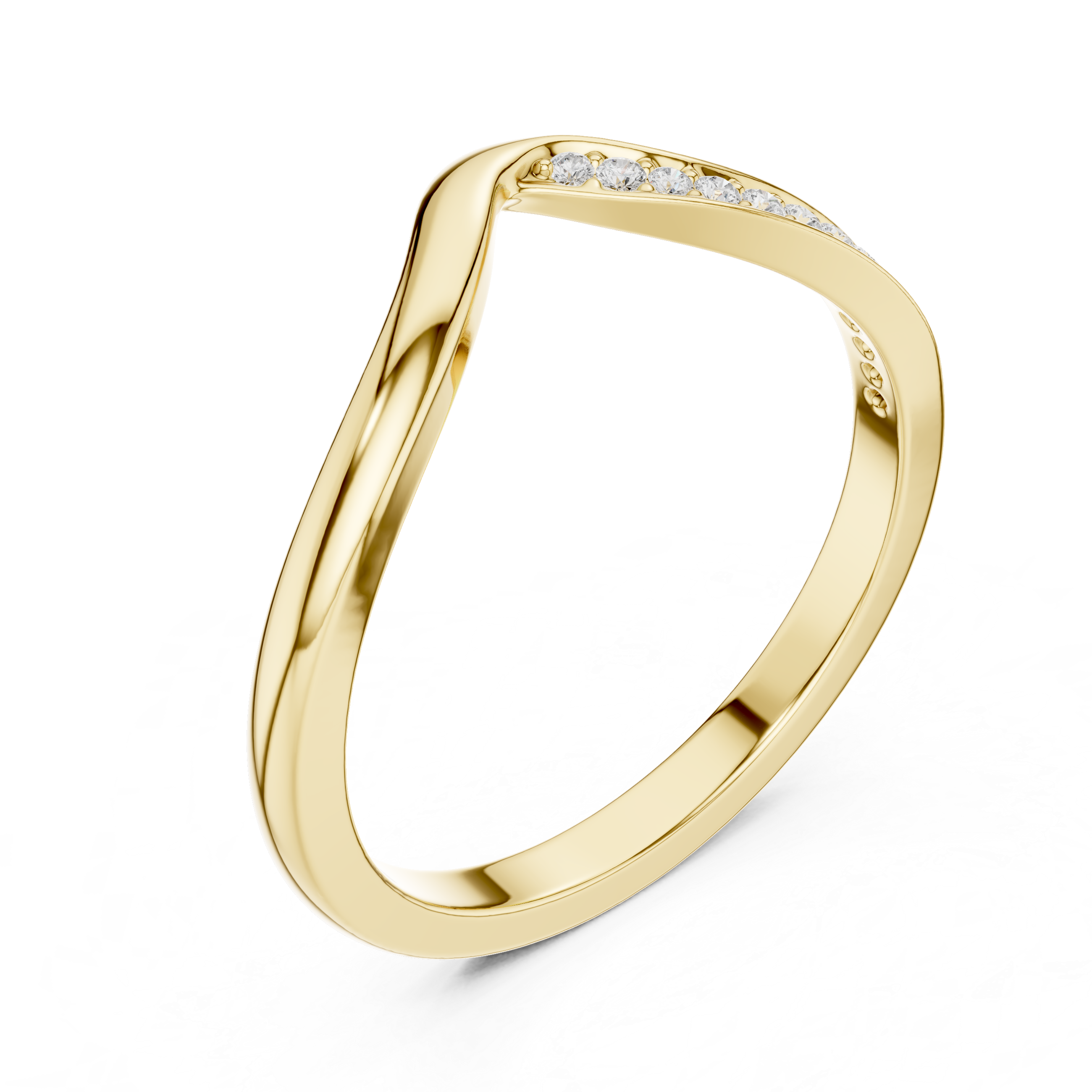 Curved Diamond Wave Wedding Band – Minimalist Pavé Stackable Ring