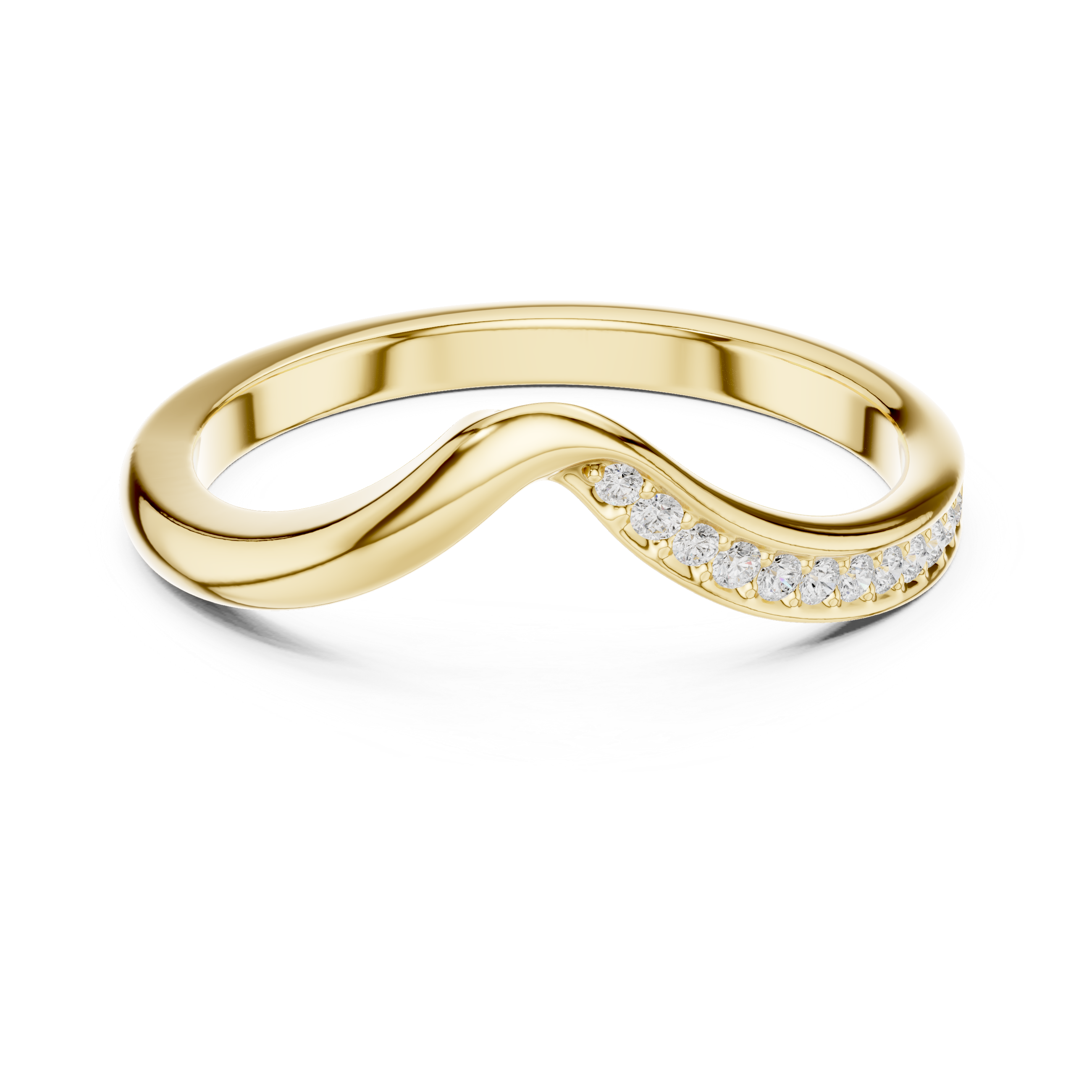 Curved Diamond Wave Wedding Band – Minimalist Pavé Stackable Ring