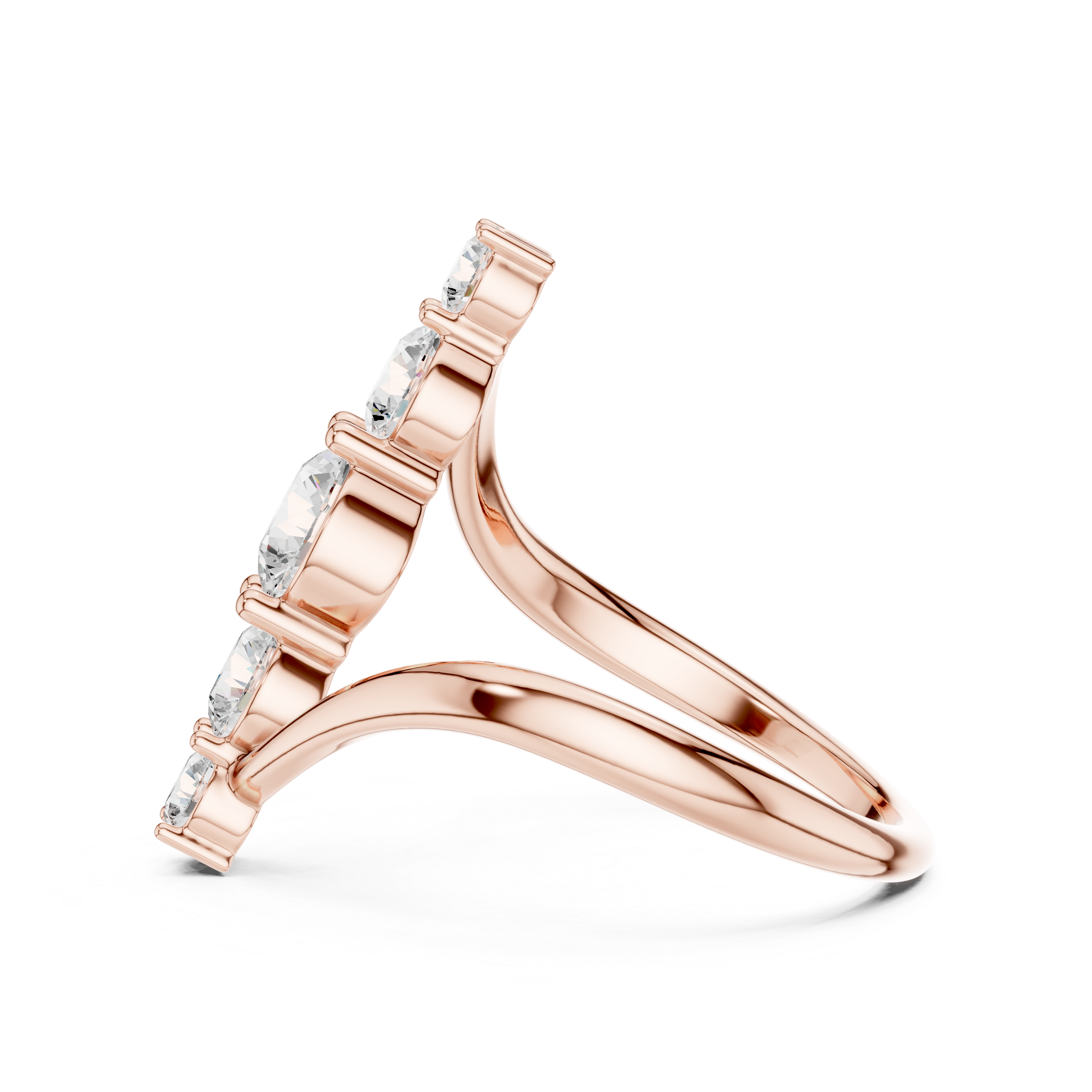 Five Stone Diamond Bar Ring – Modern Open Band Statement Ring