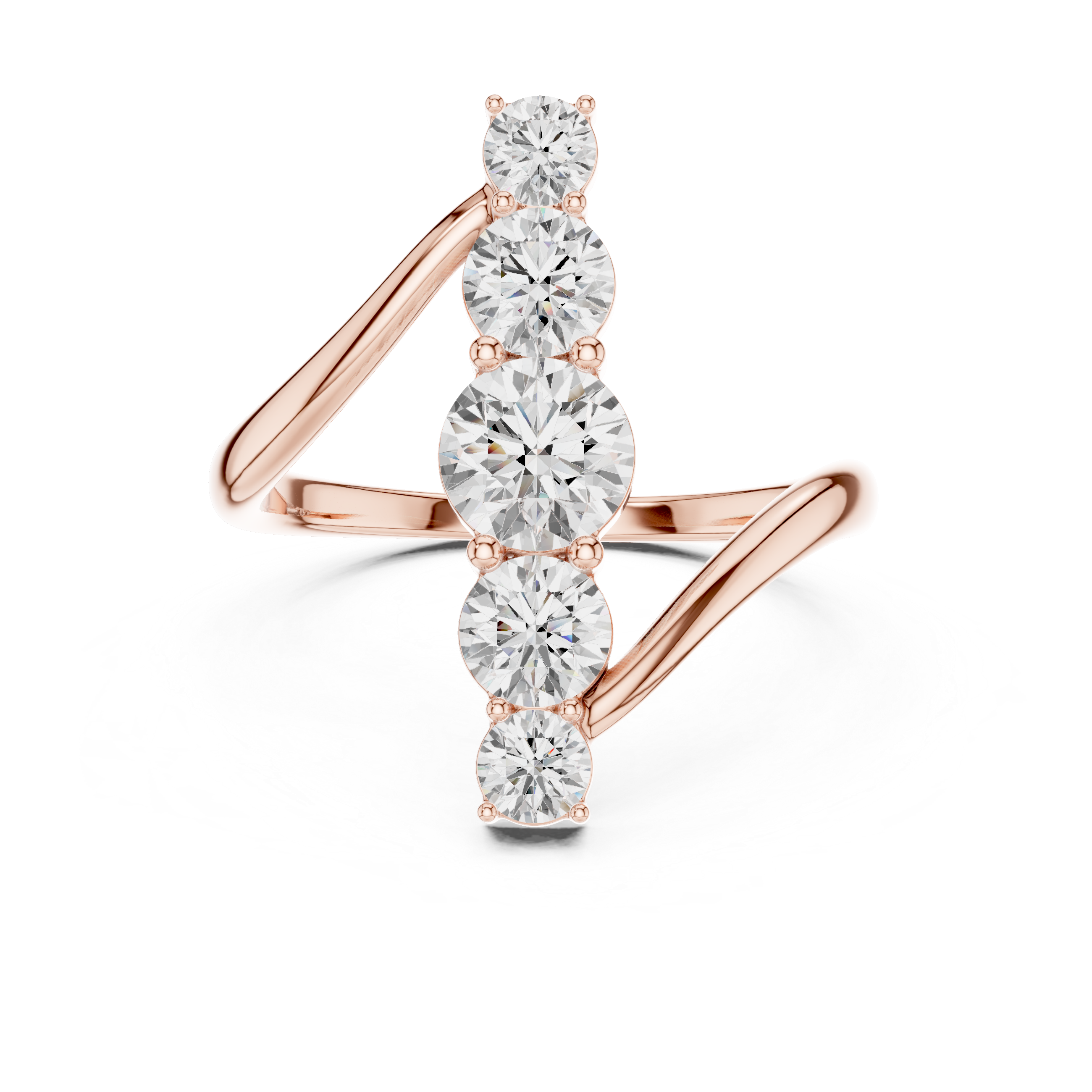 Five Stone Diamond Bar Ring – Modern Open Band Statement Ring