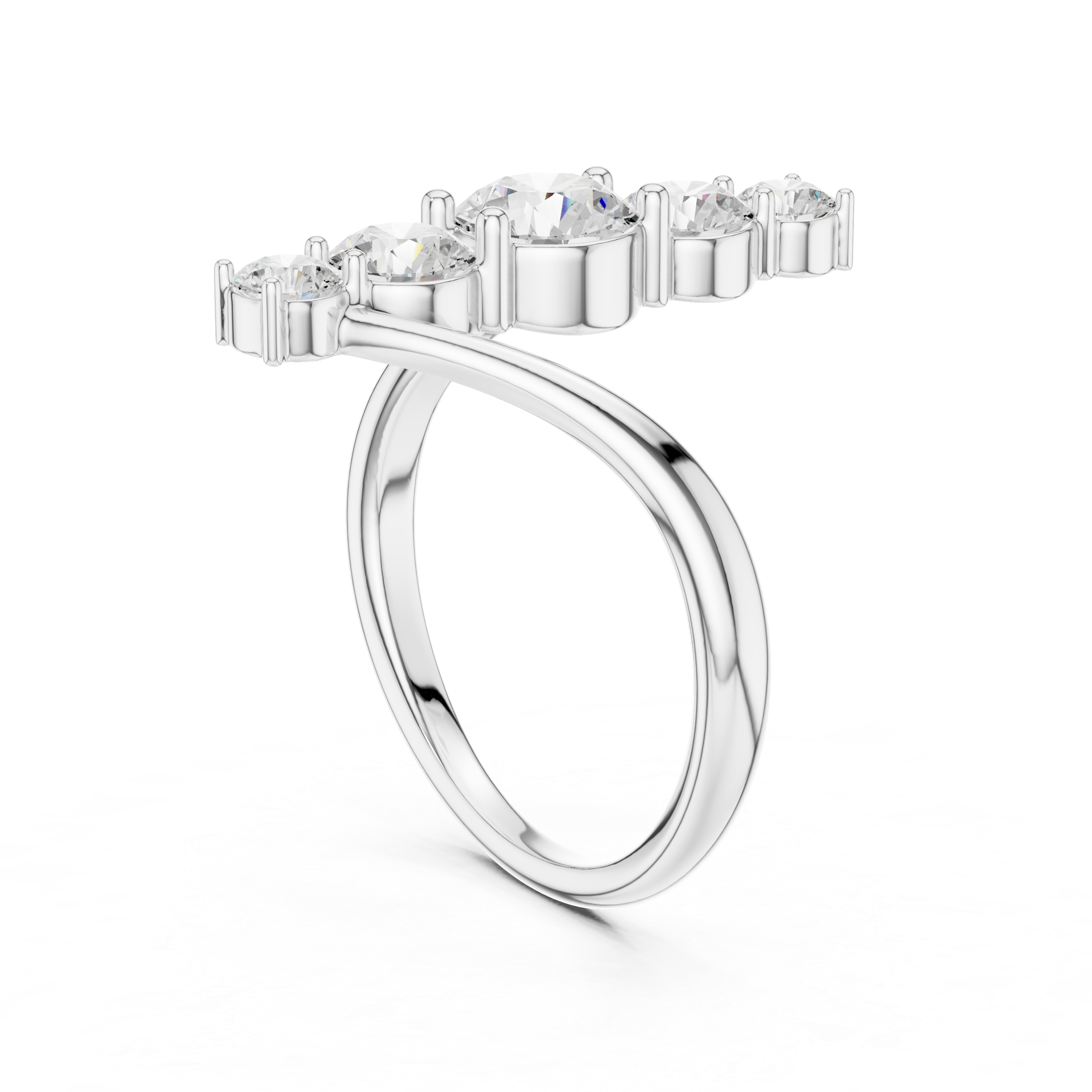 Five Stone Diamond Bar Ring – Modern Open Band Statement Ring