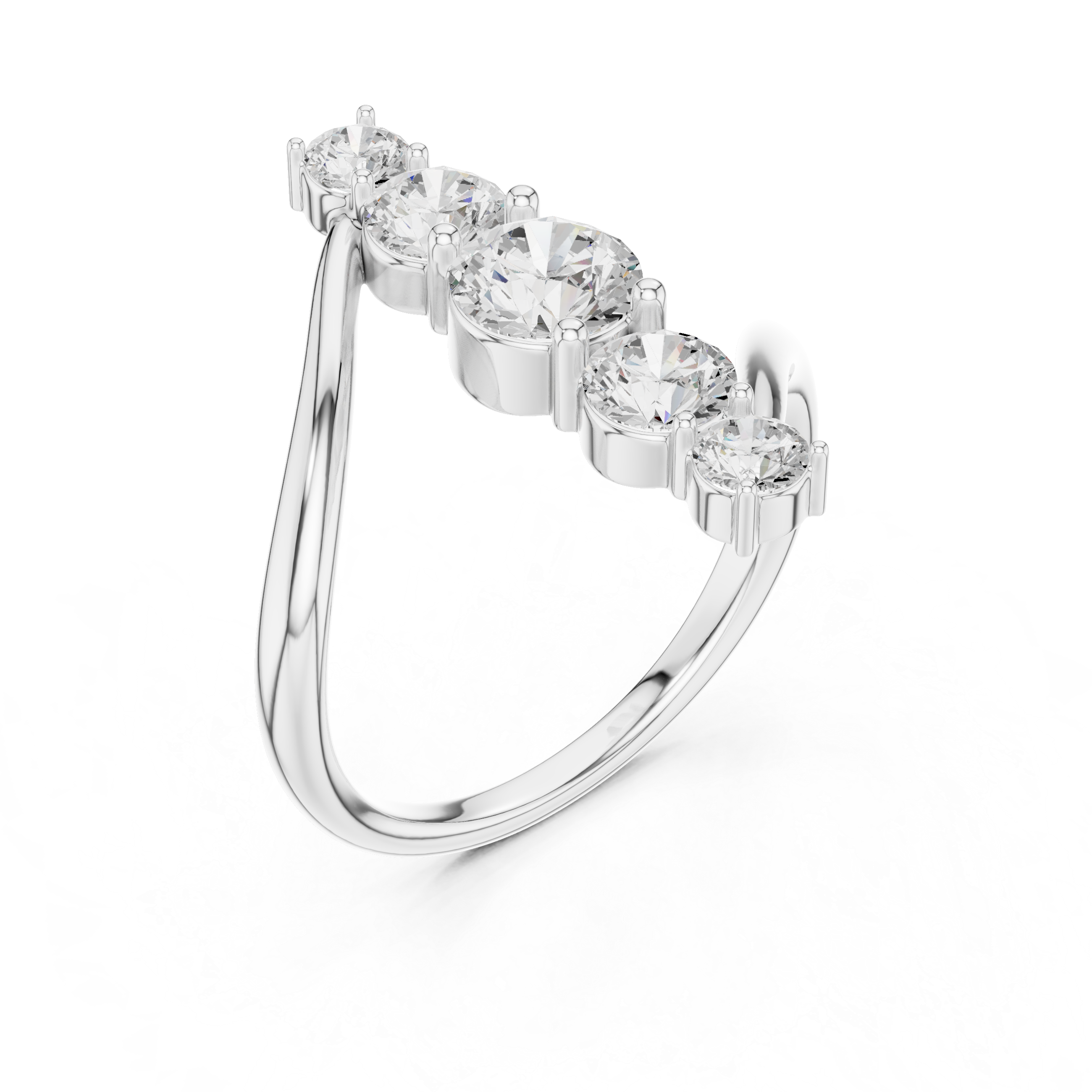 Five Stone Diamond Bar Ring – Modern Open Band Statement Ring