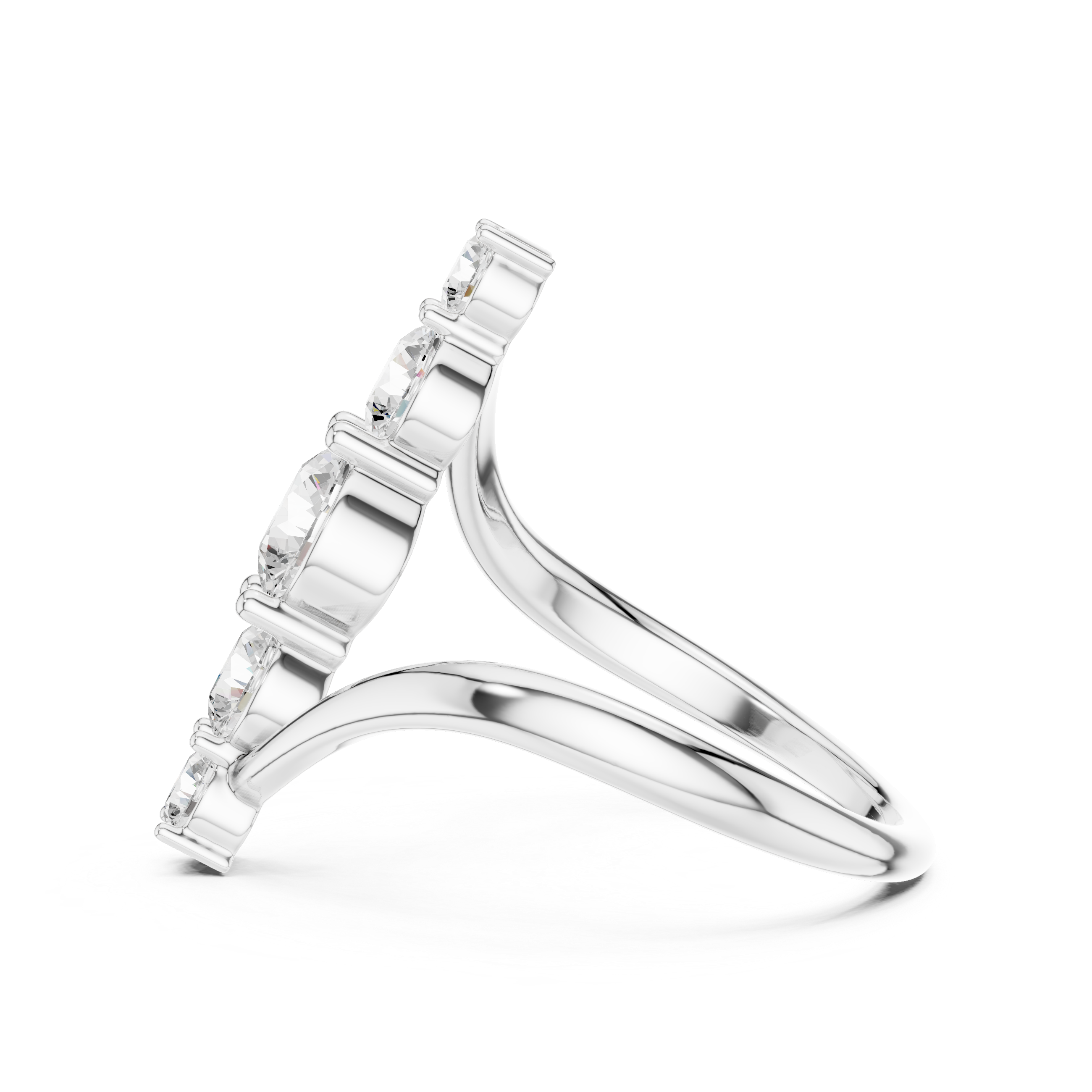 Five Stone Diamond Bar Ring – Modern Open Band Statement Ring