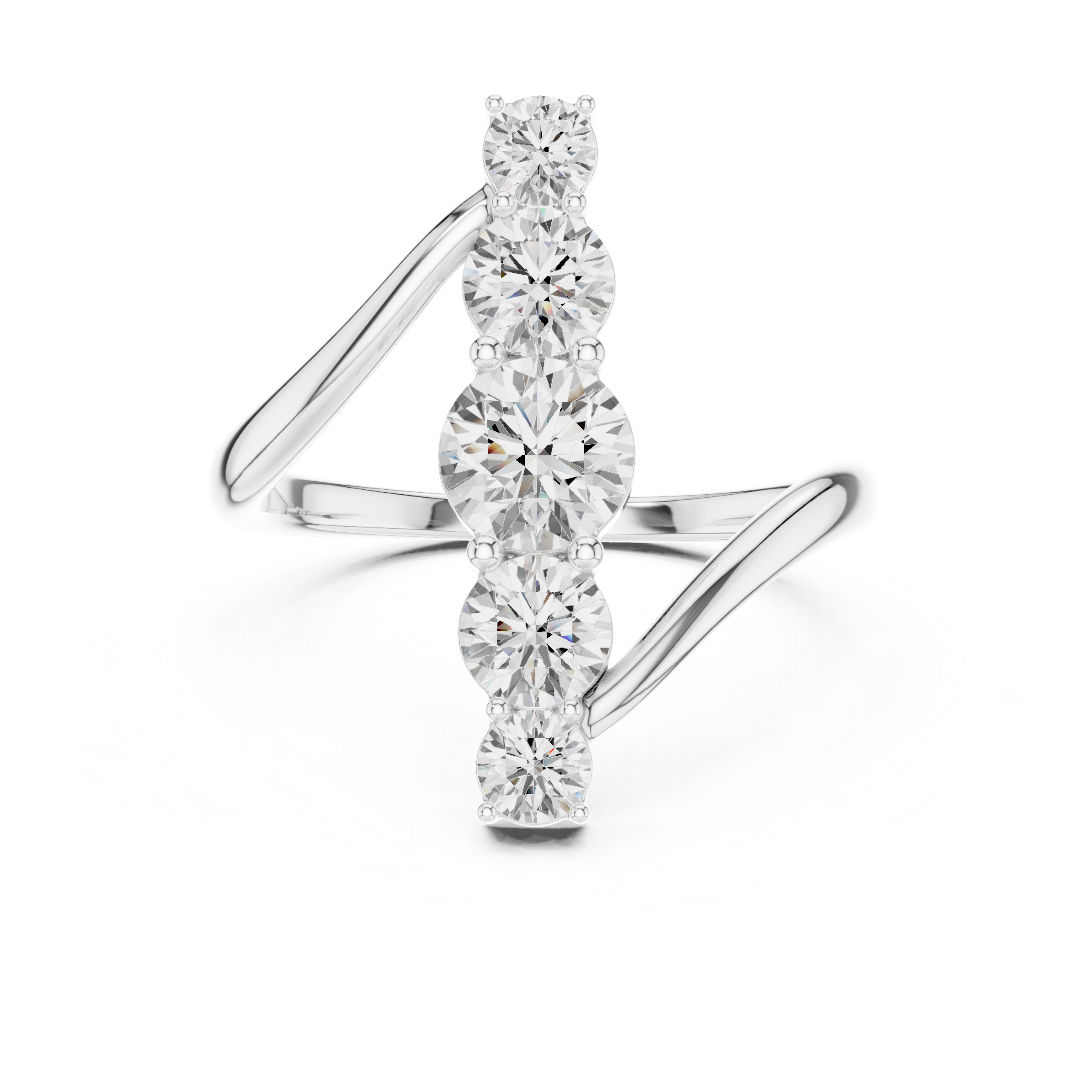 Five Stone Diamond Bar Ring – Modern Open Band Statement Ring