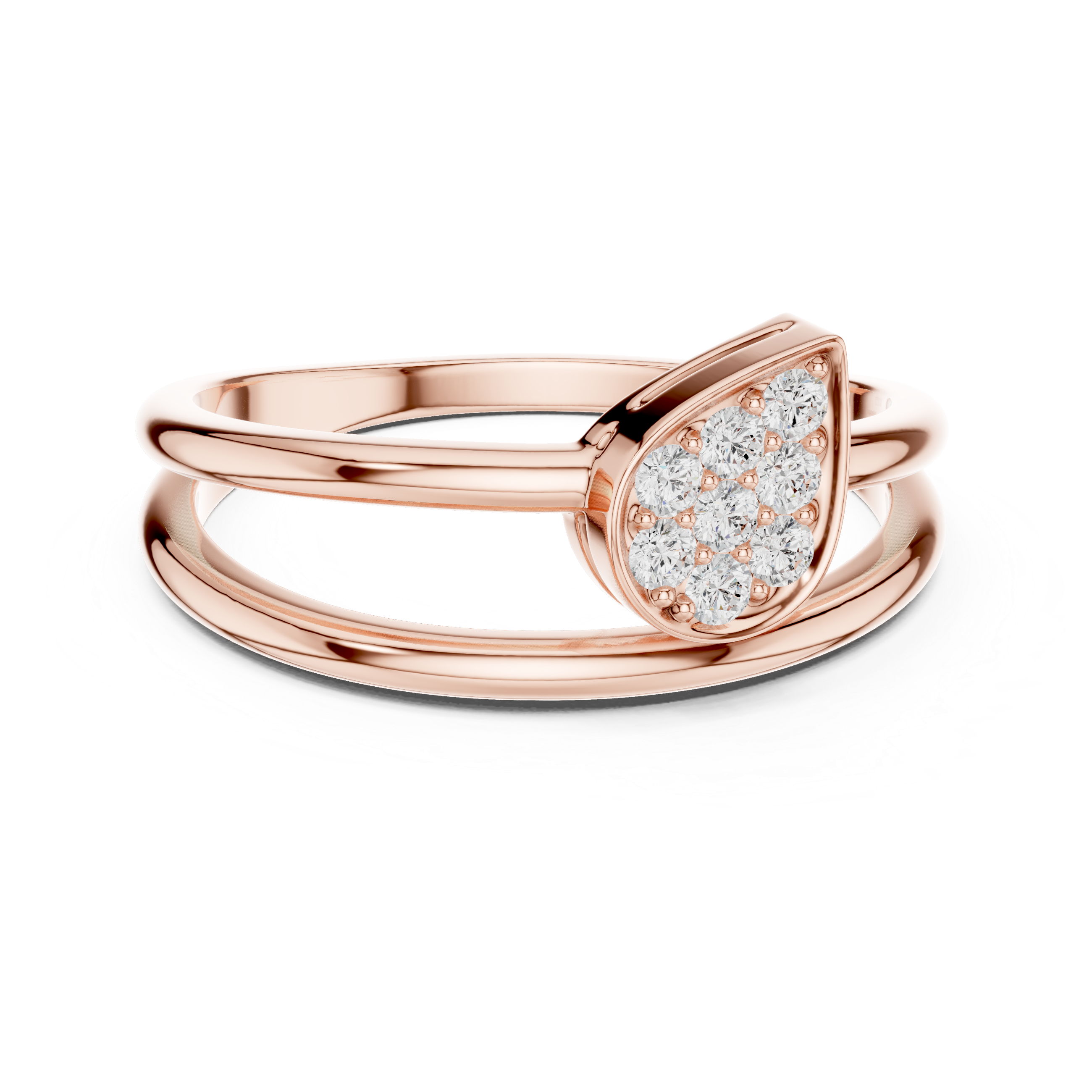 Pear-Shaped Pavé Diamond Ring – Modern Double Band Open Ring