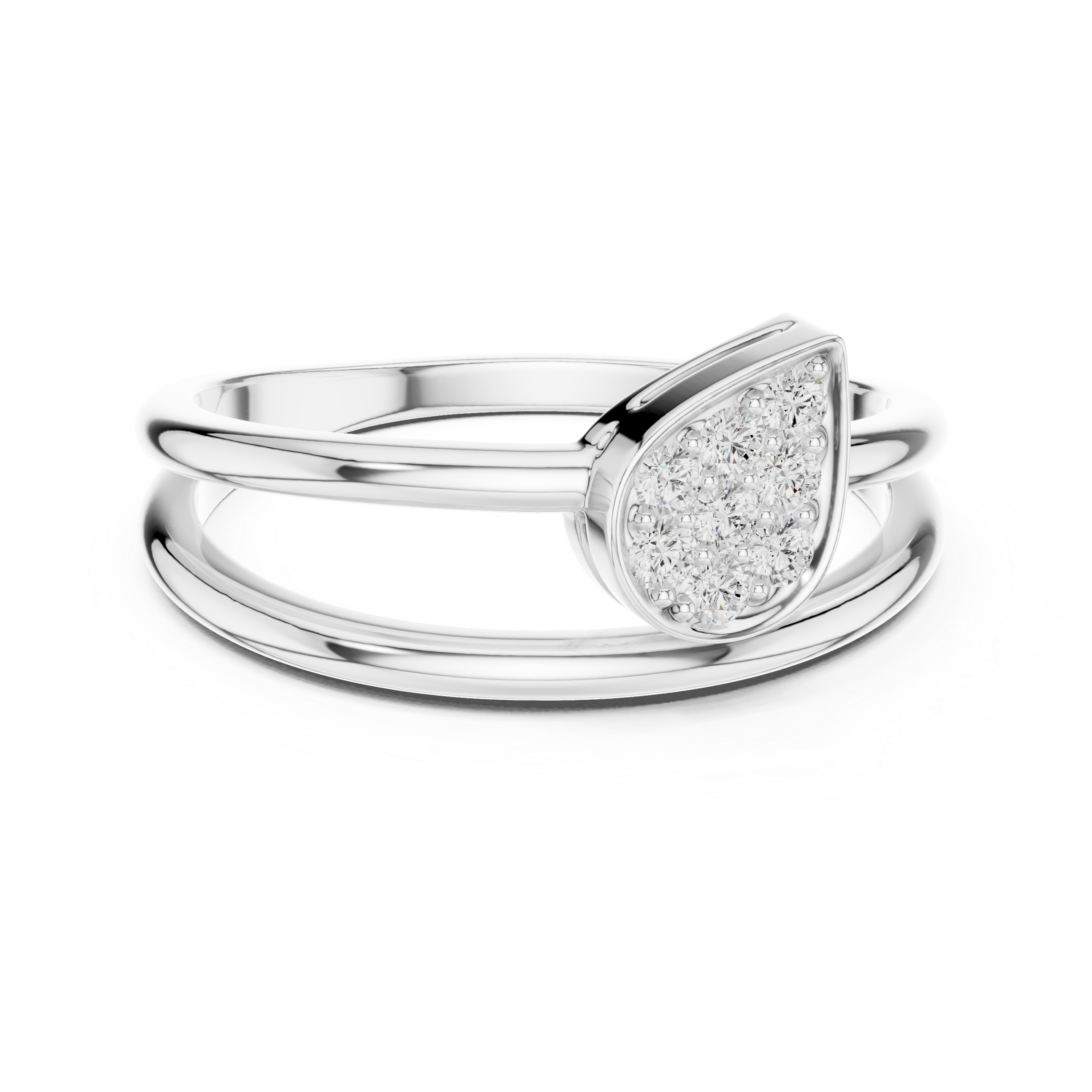 Pear-Shaped Pavé Diamond Ring – Modern Double Band Open Ring