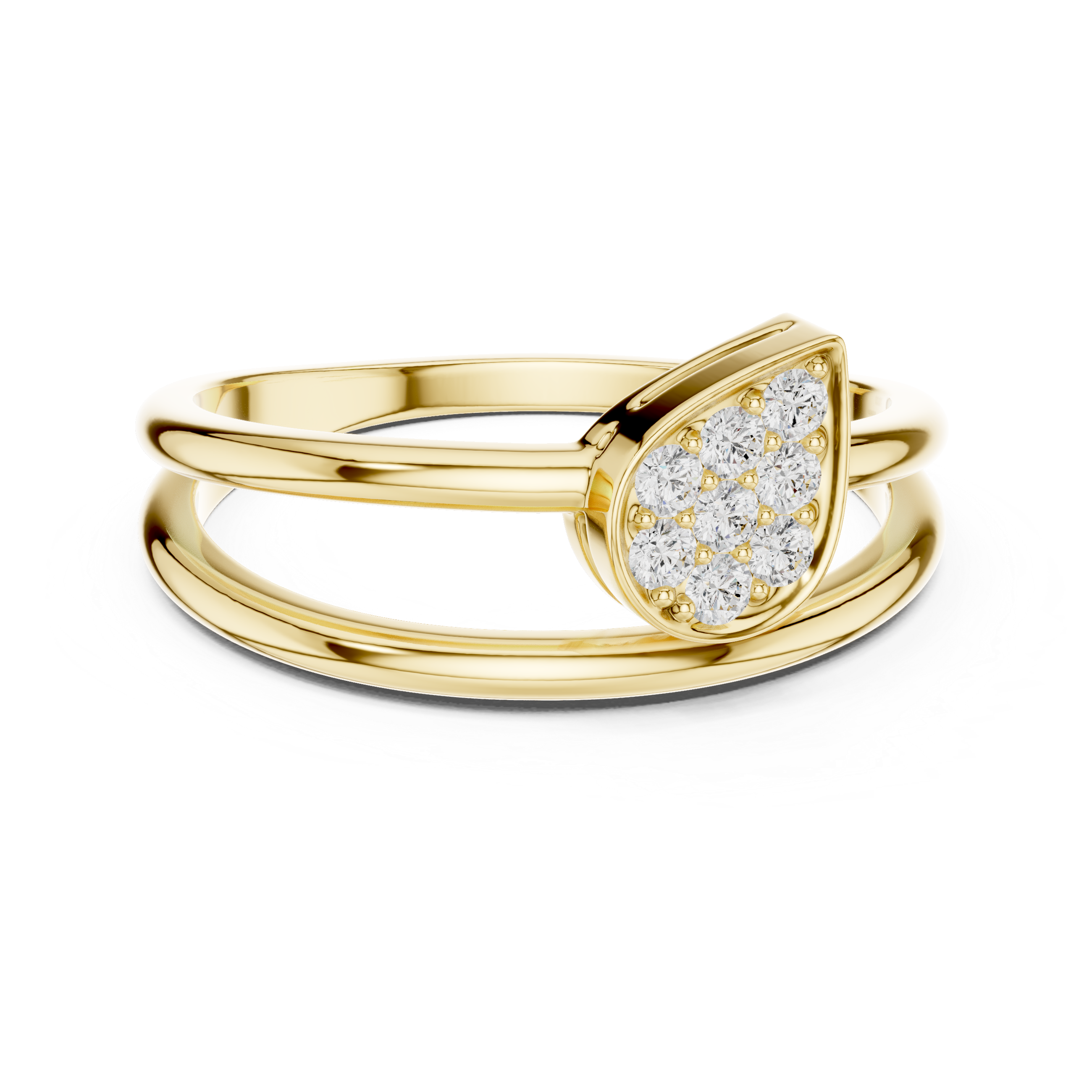 Pear-Shaped Pavé Diamond Ring – Modern Double Band Open Ring