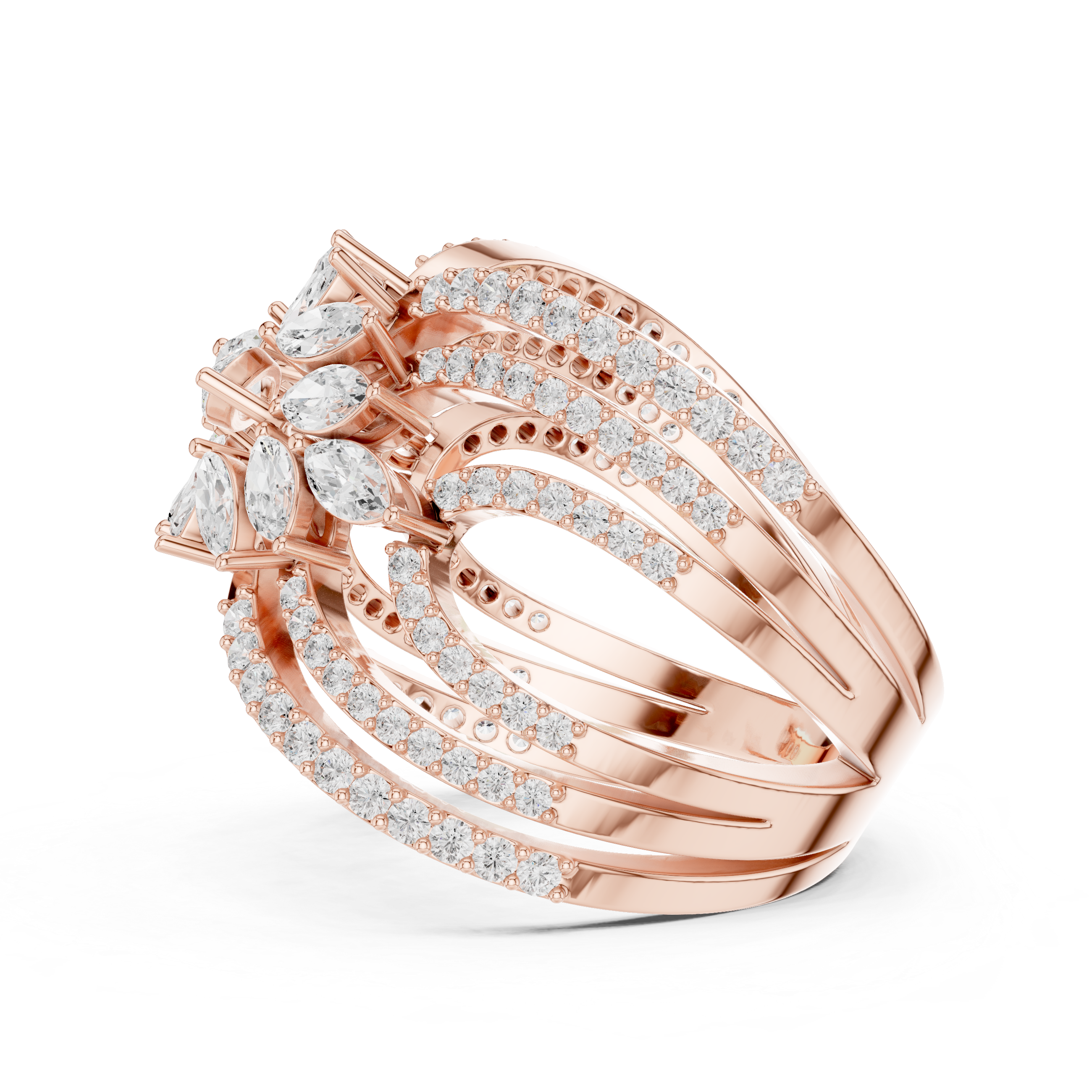 Luxury Marquise Diamond Butterfly Ring – Multi-Row Statement Cocktail Ring